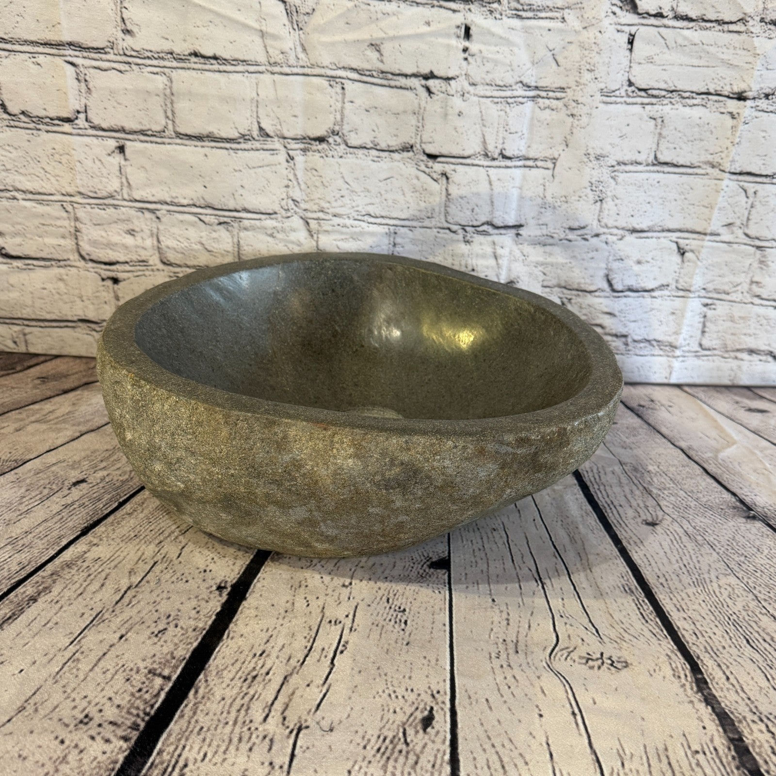 32cm x 31cm Wash Basin Bathroom Counter Top Washing River Stone Bowl Sink No 62