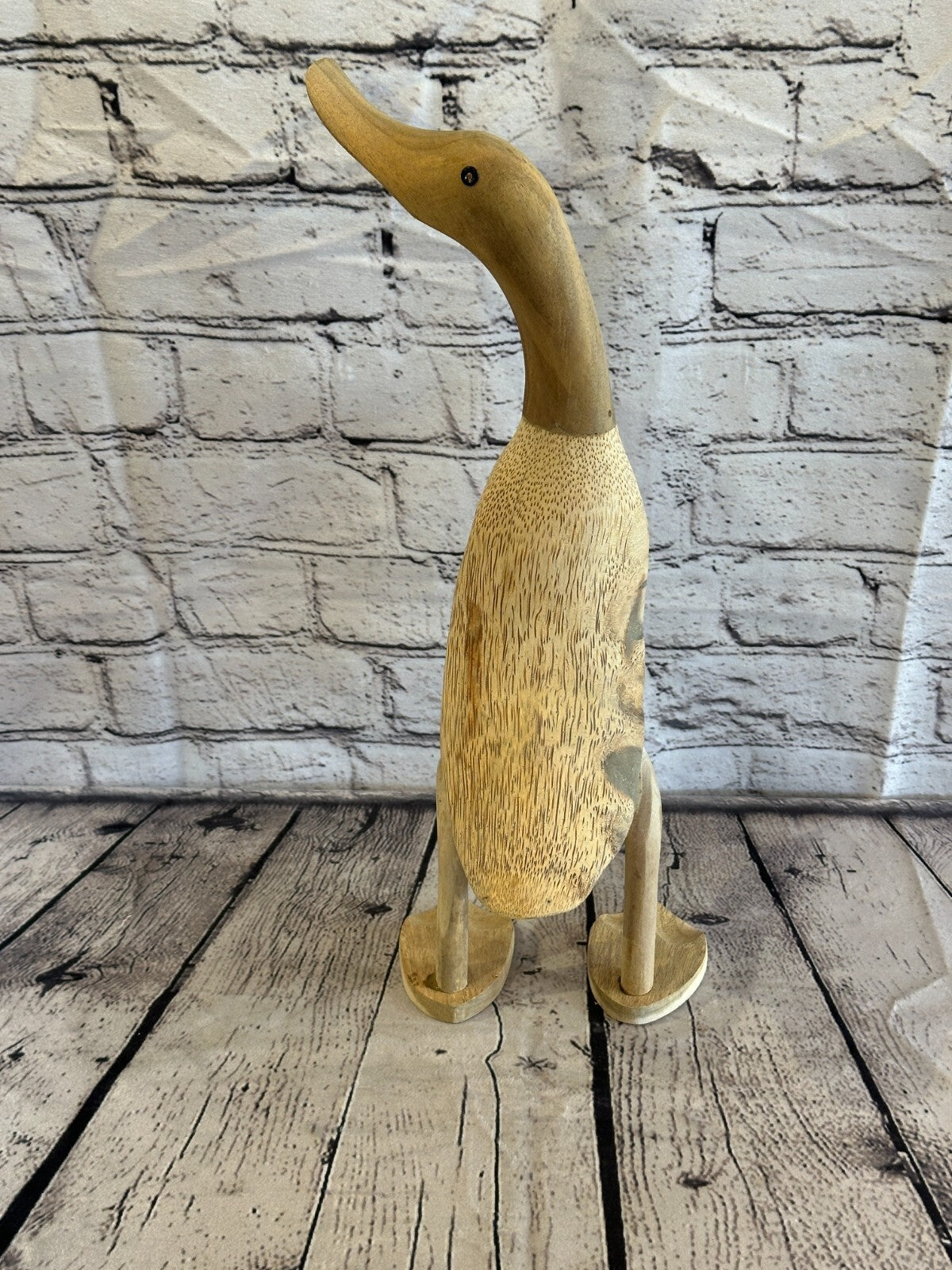 Looking Left 40cm Tall Wooden Hairy Duckling Baby Duck Bamboo Root Fairtrade5