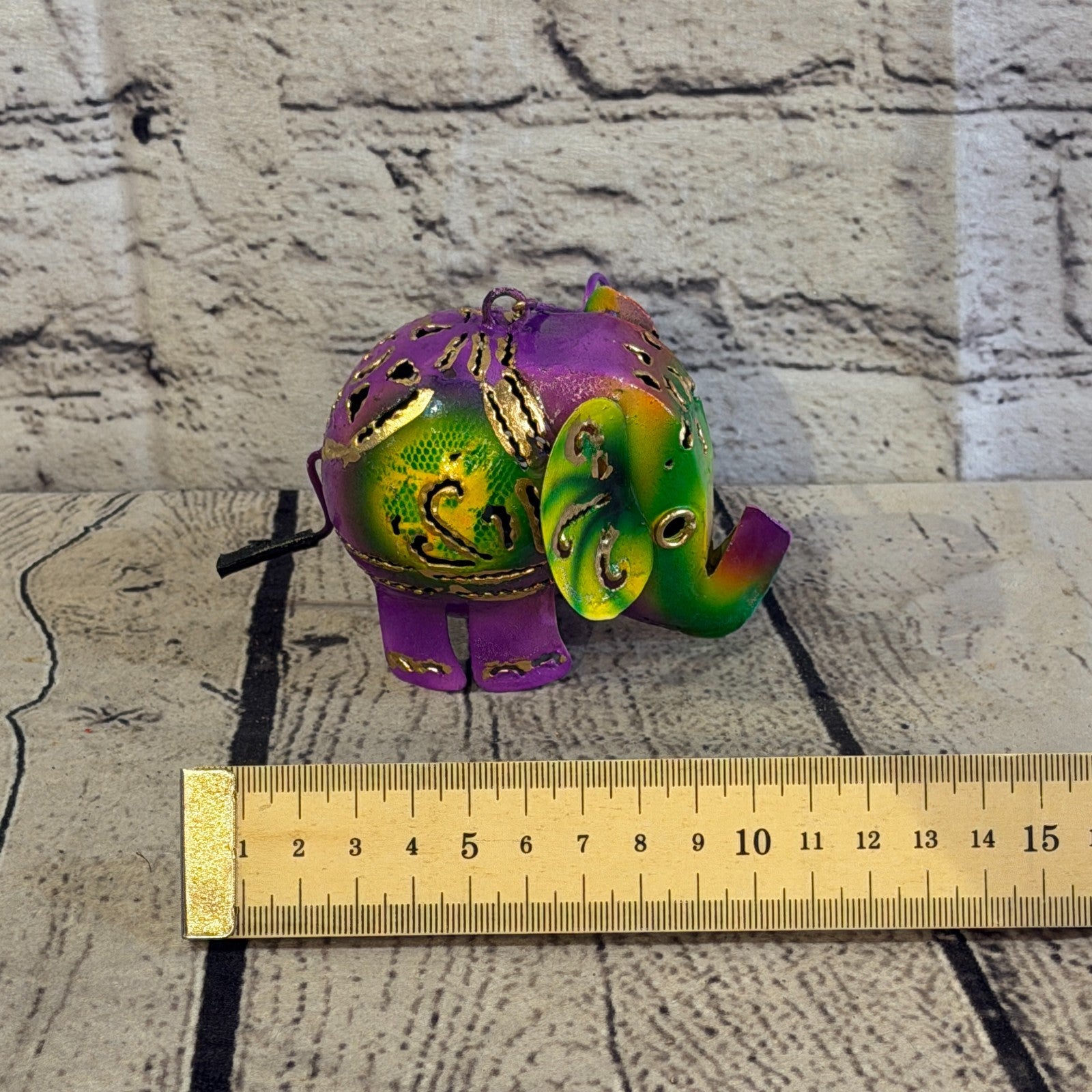 8cm x 10cm Elephant Candle Holder Hanging Purple Metal Tin Ornament Statue6