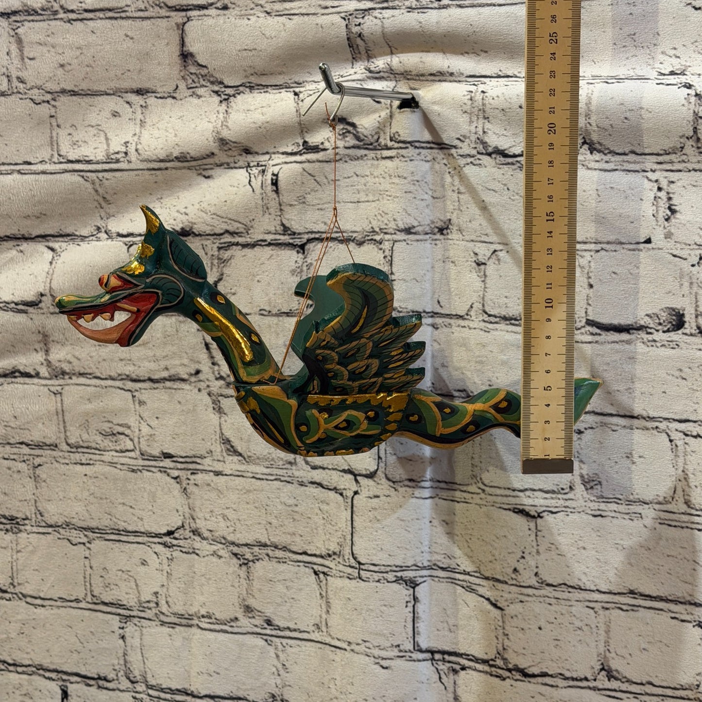 35cm Green Dragon Folk Art Carved Wood Flying Winged Mobile Spirit Guardian2