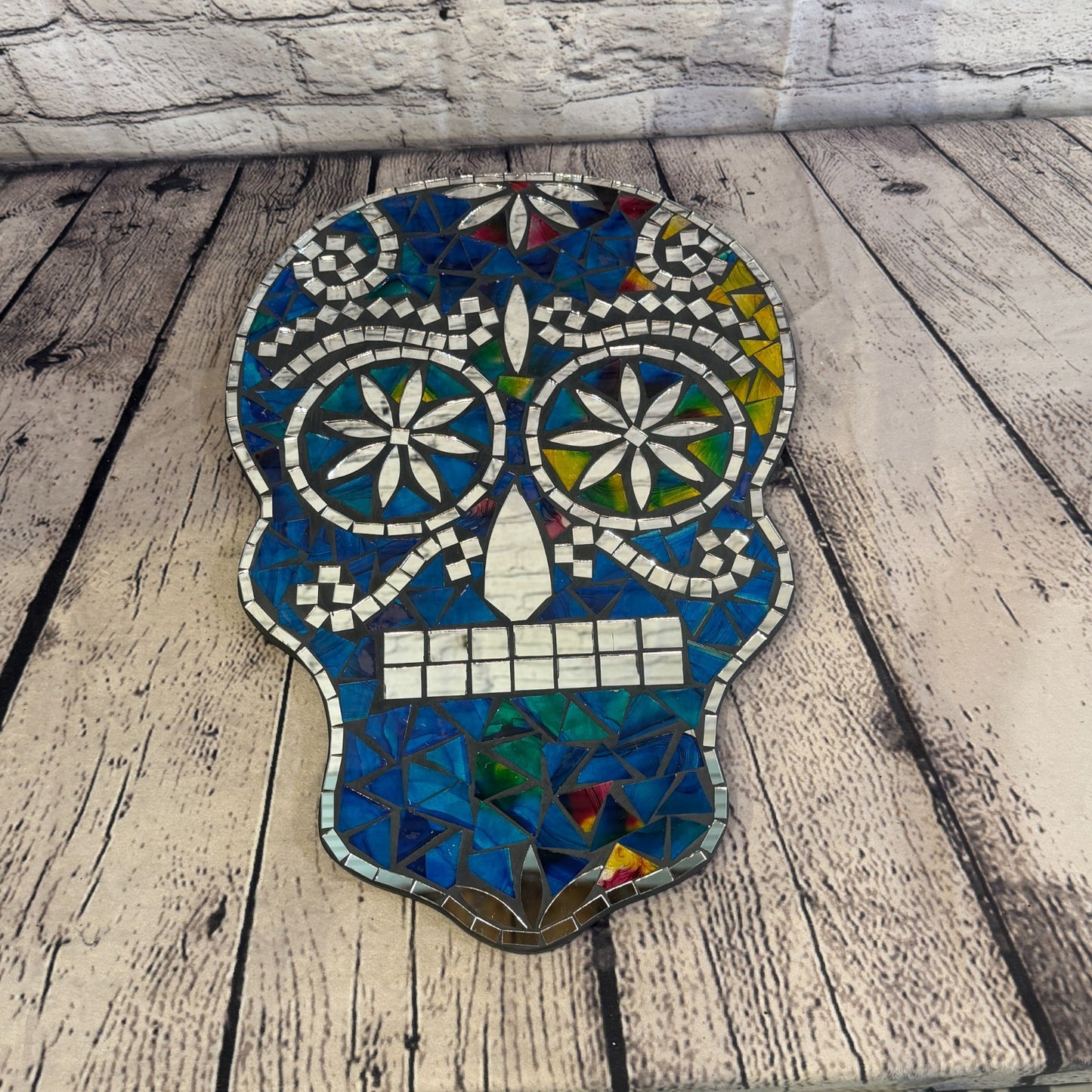 Blue Skull Mosaic Tile Wall Mirror 40cm x 28cm 16 Inches Handmade New3
