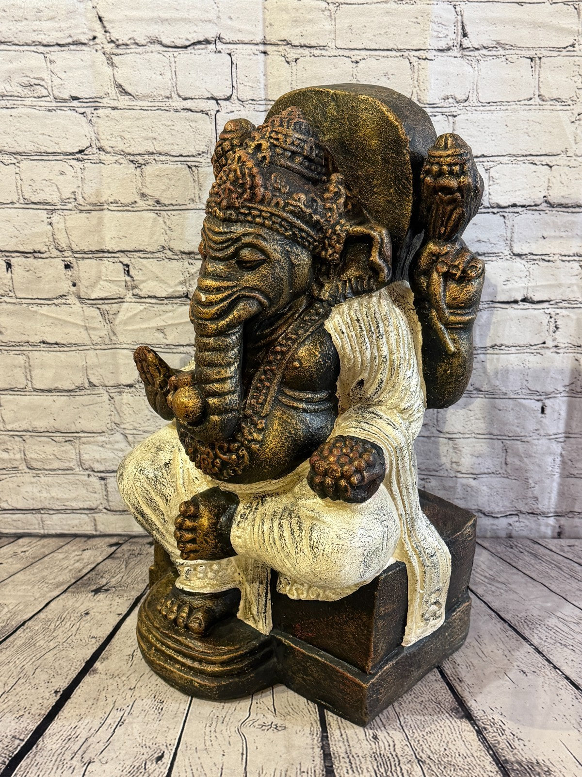 Bronze White 60cm x 35cm Thai Ganesha God On Base Hollow Statue Resin Hindu0