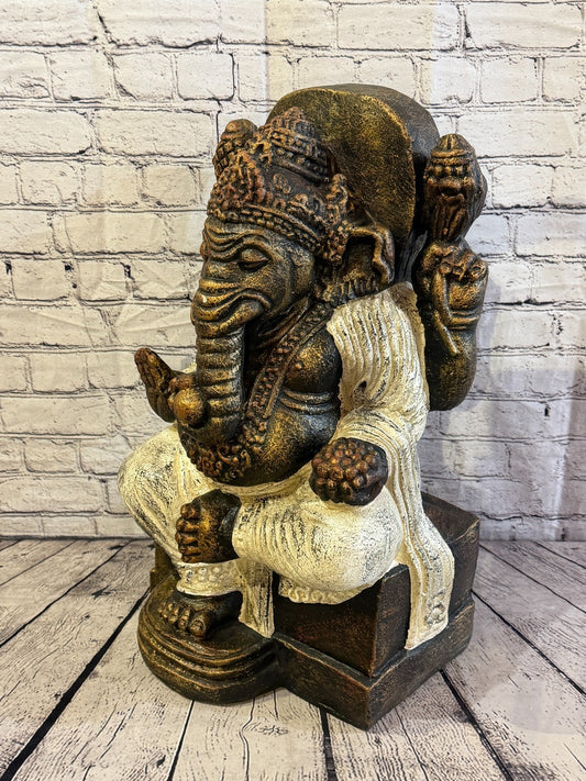 Bronze White 60cm x 35cm Thai Ganesha God On Base Hollow Statue Resin Hindu0