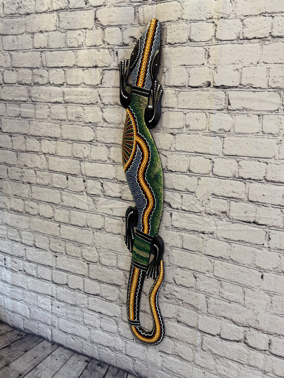100cm Gecko Carved Wooden Dot Painted Ethnic Tribal Tiki Wall Art No 2 New1
