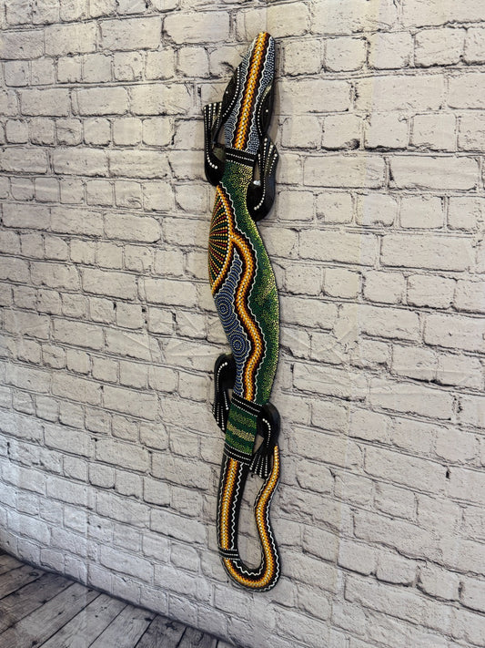100cm Gecko Carved Wooden Dot Painted Ethnic Tribal Tiki Wall Art No 2 New1