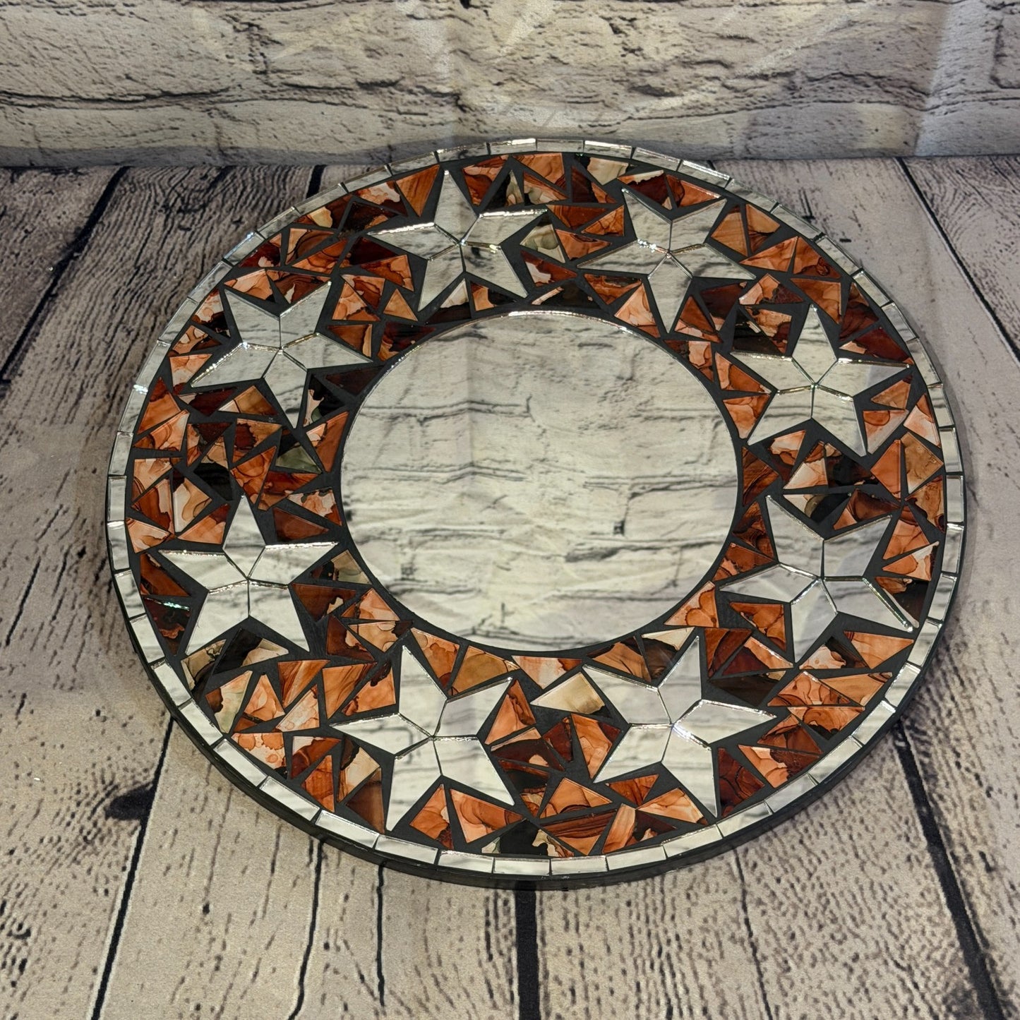 Orange Star Black Mosaic Tile Wall Mirror 30cm x 30cm 12 Inches Handmade2
