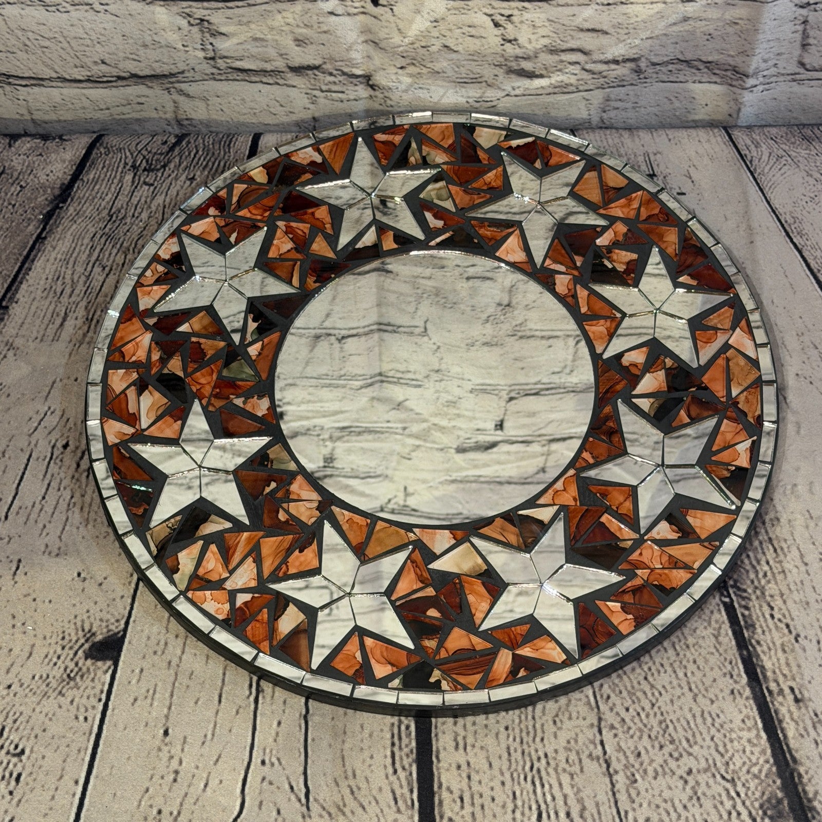 Orange Star Black Mosaic Tile Wall Mirror 30cm x 30cm 12 Inches Handmade2