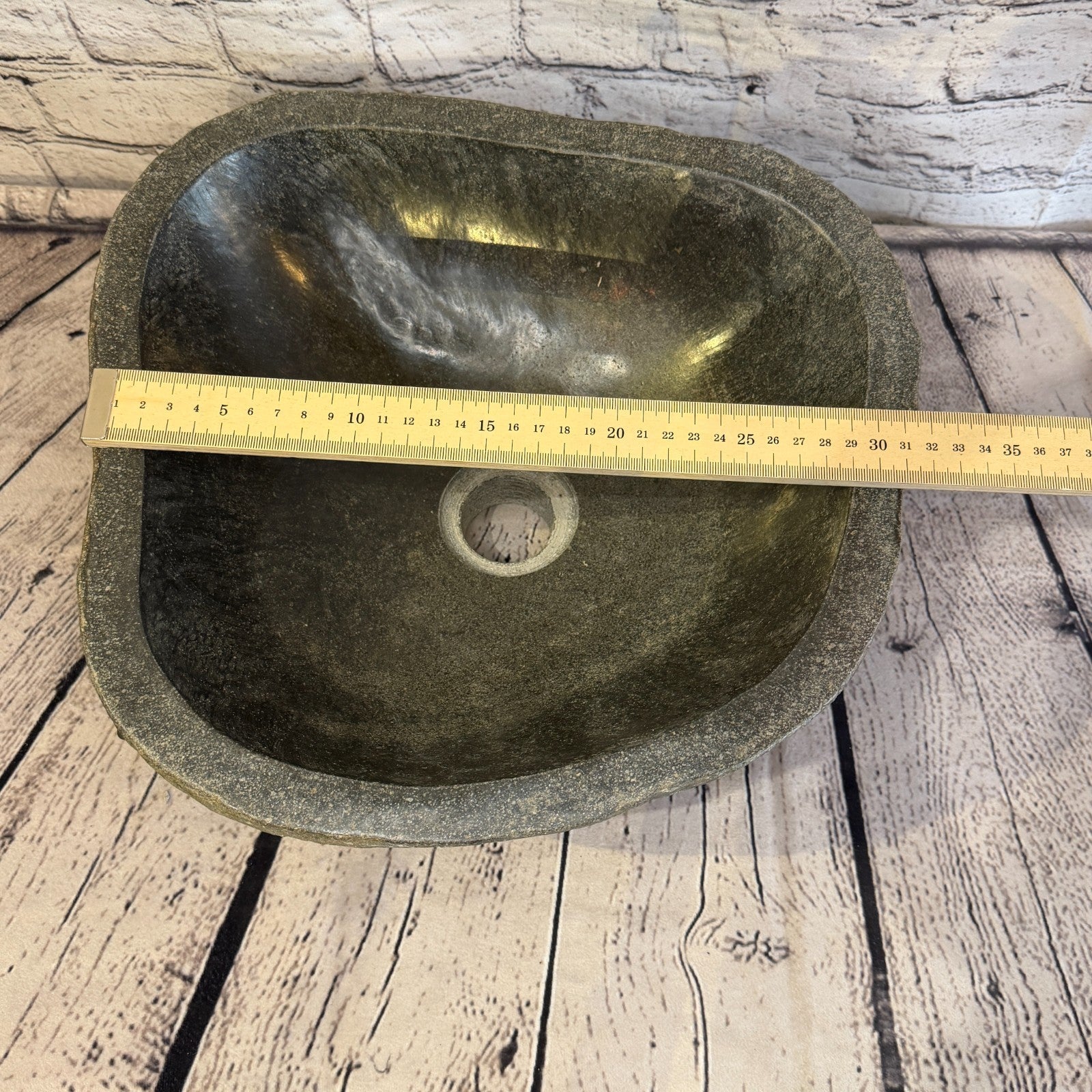 32cm x 32cm Wash Basin Bathroom Counter Top Washing River Stone Bowl Sink No 137