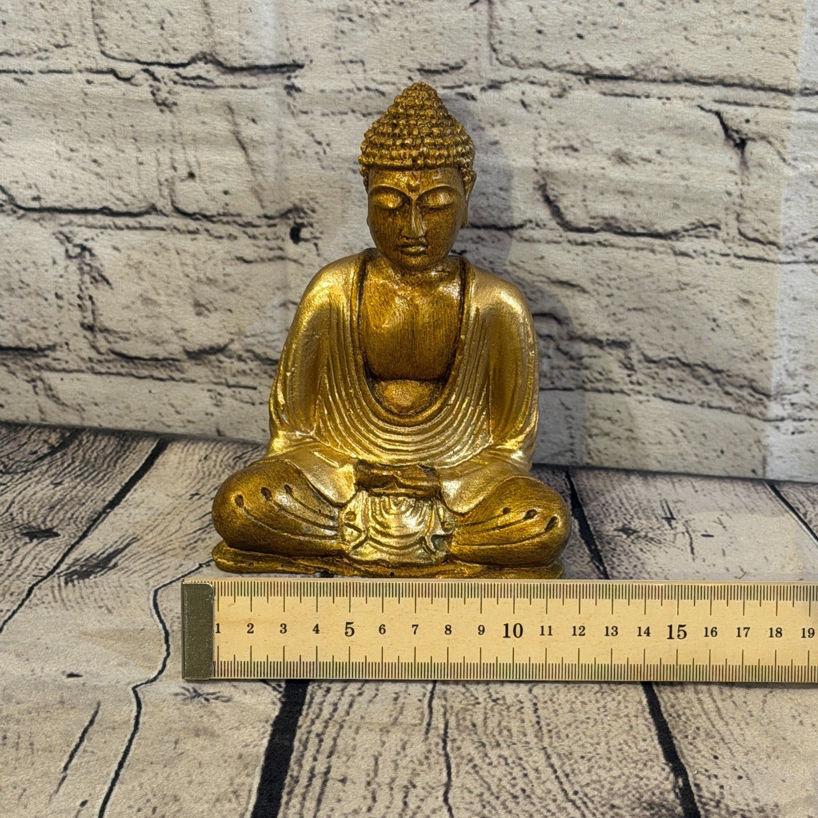 Bronze & Bronze 15cm x 12cm Small Thai Buddha Sitting Statue Resin Hindu6