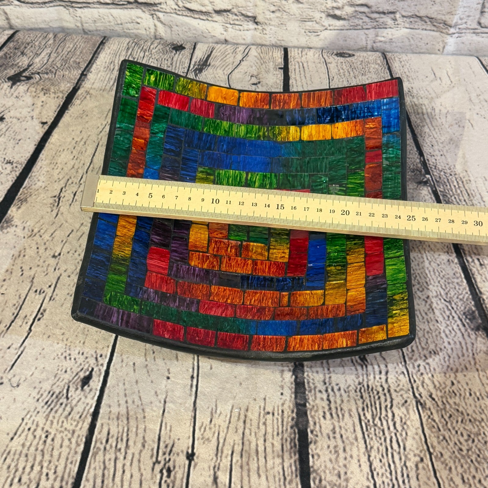 25cm Rainbow Swirl Square Mosaic Handmade Ceramic Glass Tile Bowl Fruit1