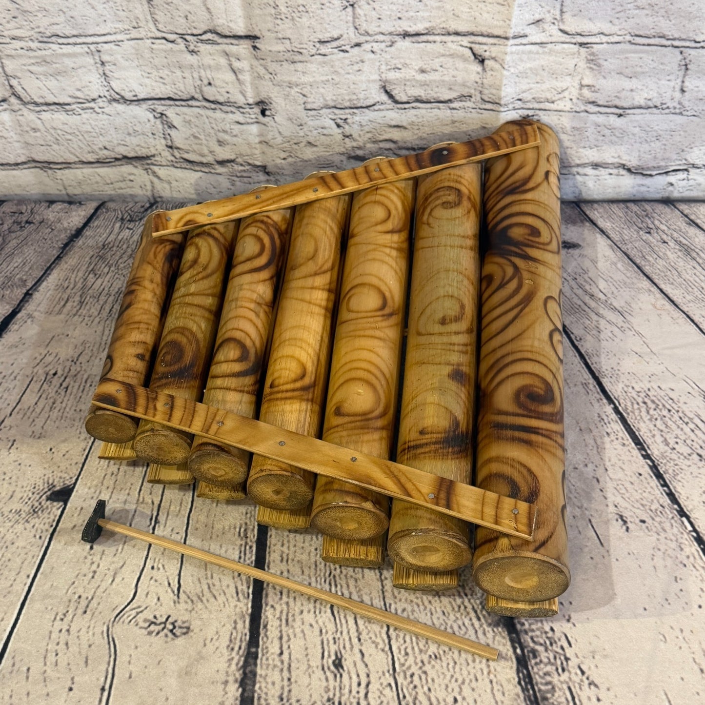 30cm Fairtrade Handmade Xylophone Musical Instrument Burnt Bamboo Design 1 Stick1