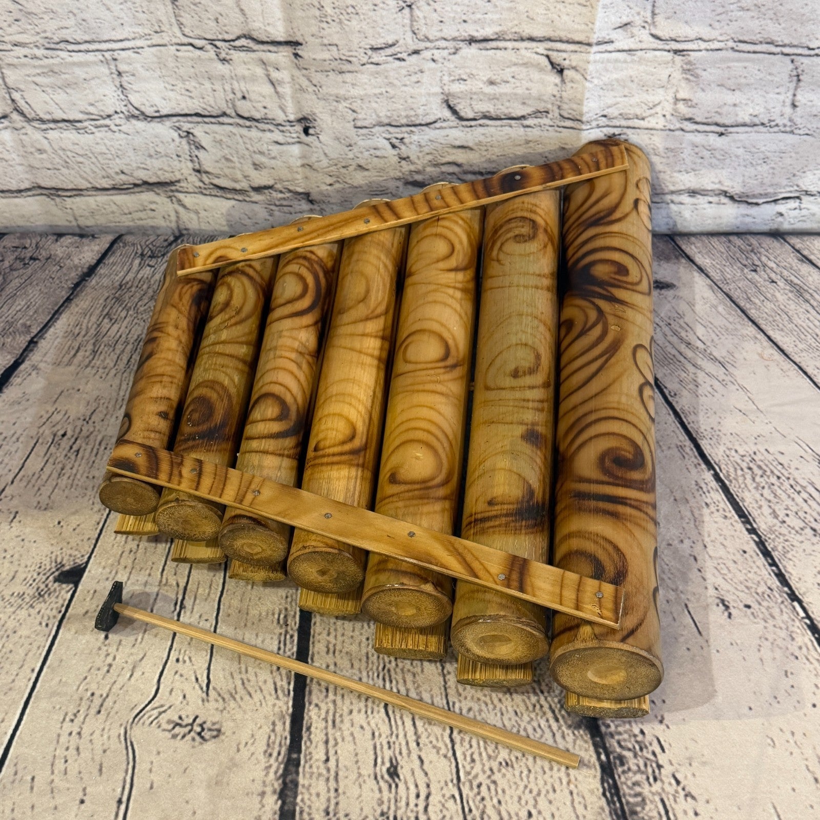 30cm Fairtrade Handmade Xylophone Musical Instrument Burnt Bamboo Design 1 Stick1