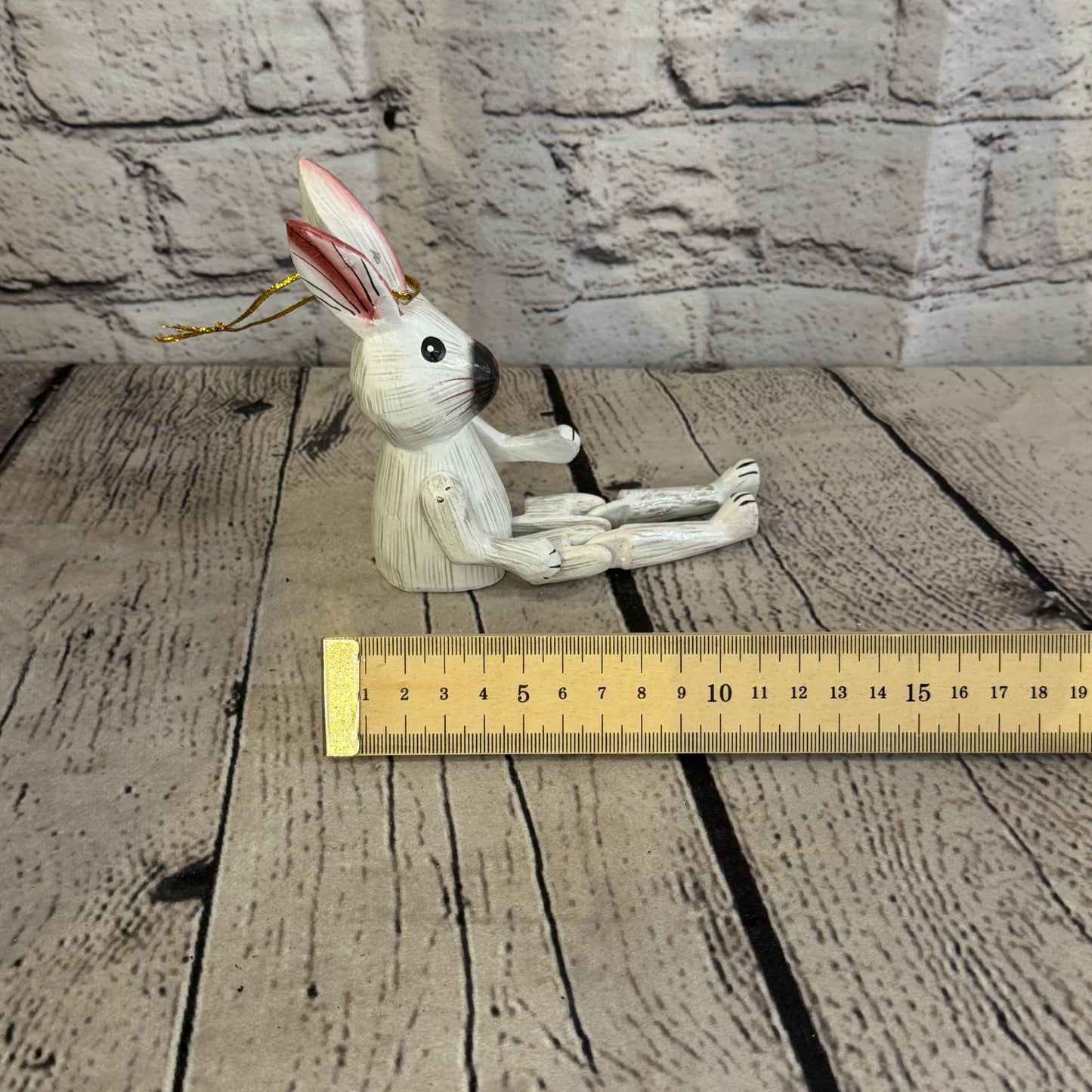 10cm White Bunny Rabbit Sitting Animal, Wooden Shelf Ornament Handmade Fairtrade7