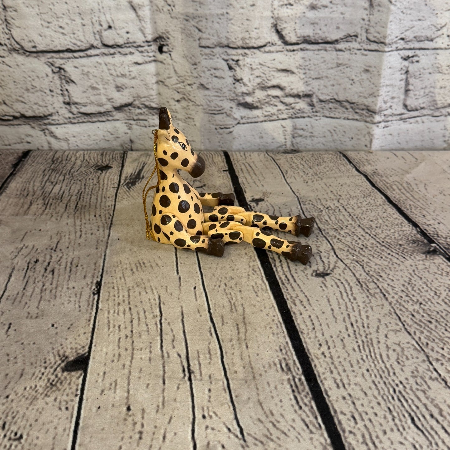 10cm Orange Giraffe Sitting Animal, Wooden Shelf Ornament Handmade Fairtrade3