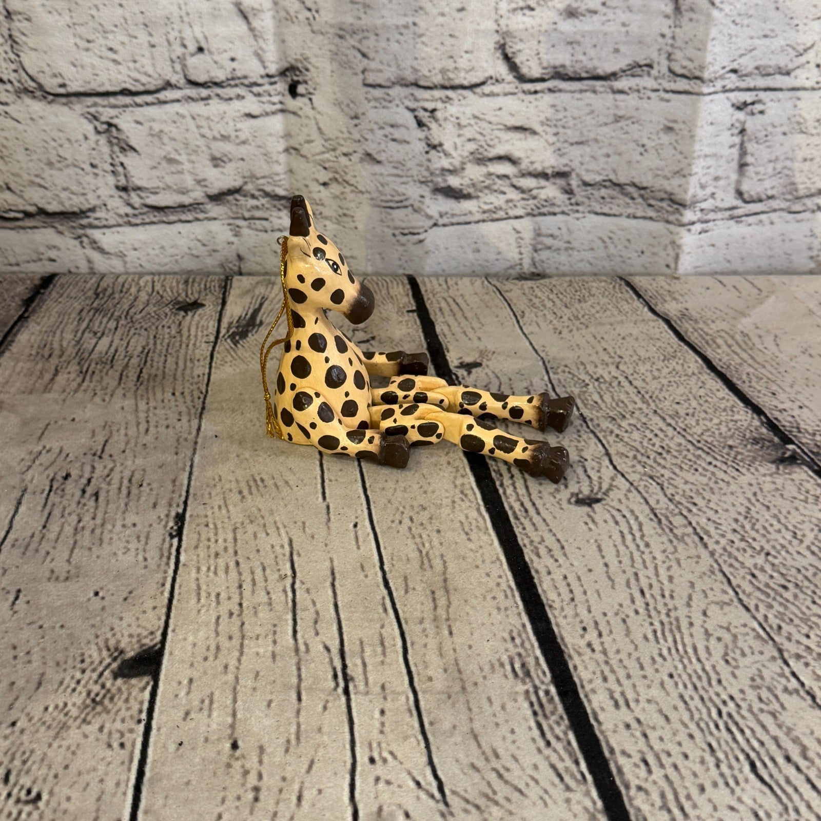 10cm Orange Giraffe Sitting Animal, Wooden Shelf Ornament Handmade Fairtrade3