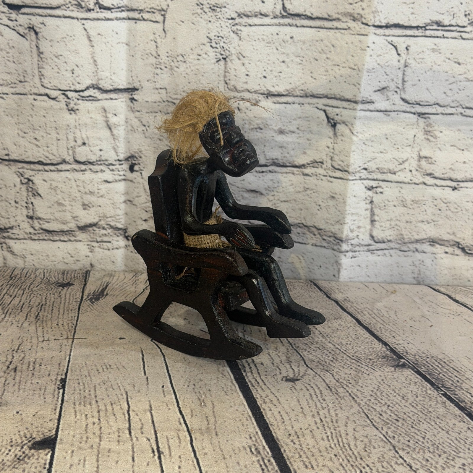15cm Rocking Chair African Tribal Warrior Man Figure Statue Wood Hand Carved2