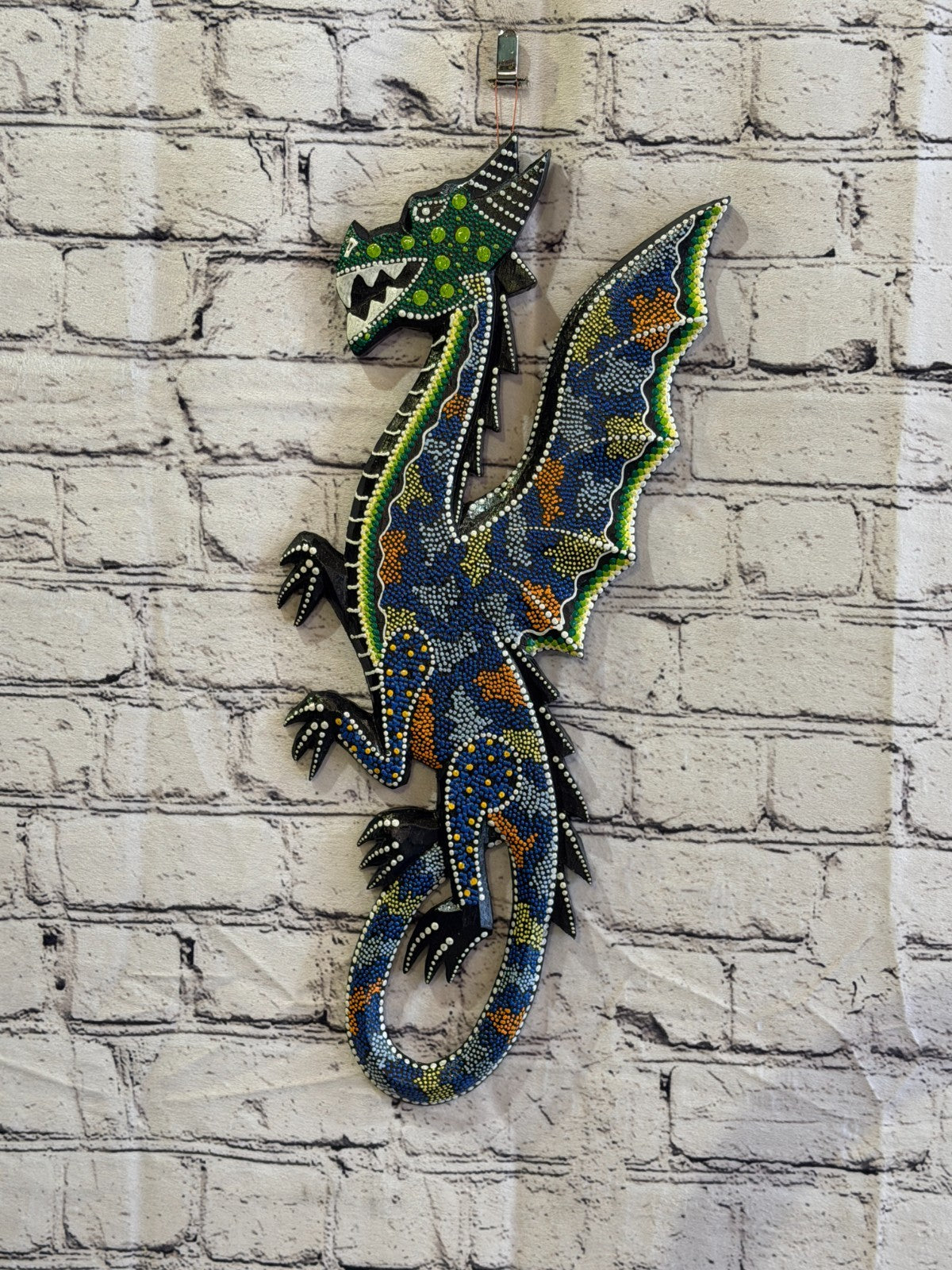 45cm Dragon Carved Wooden Dot Painted Ethnic Tribal Tiki Wall Art No 62