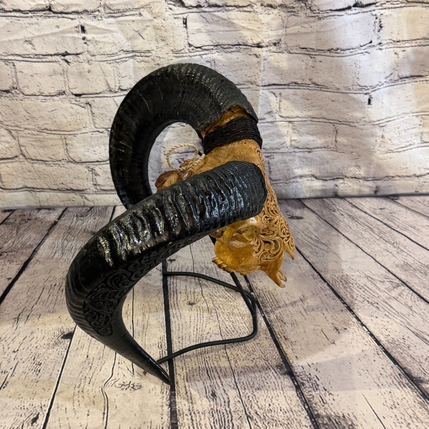 30cm Carved Buffalo Ram Wild Skulls Wall Hanging Carved With Stand Design 23