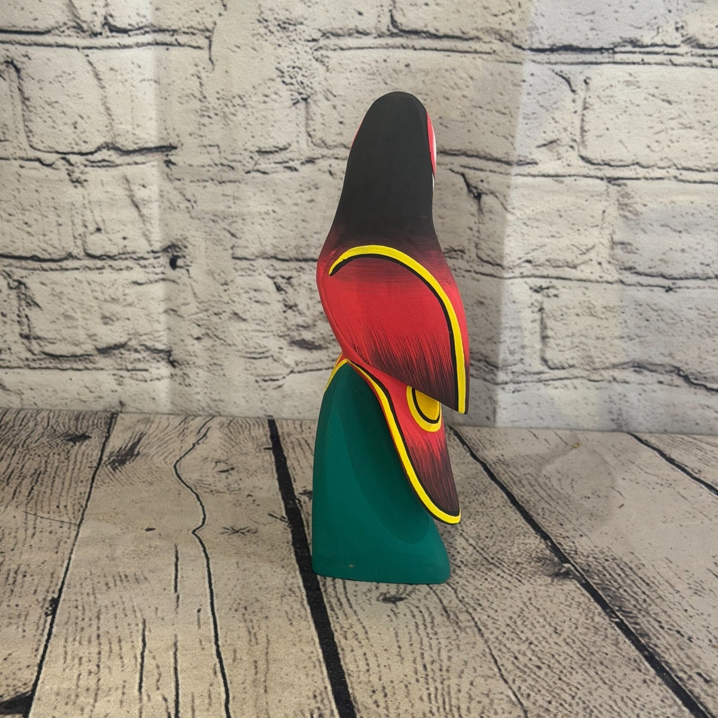20cm Dark Red Parrot Bird Ornament Statue Fair Trade Hand Made Carved Wood4