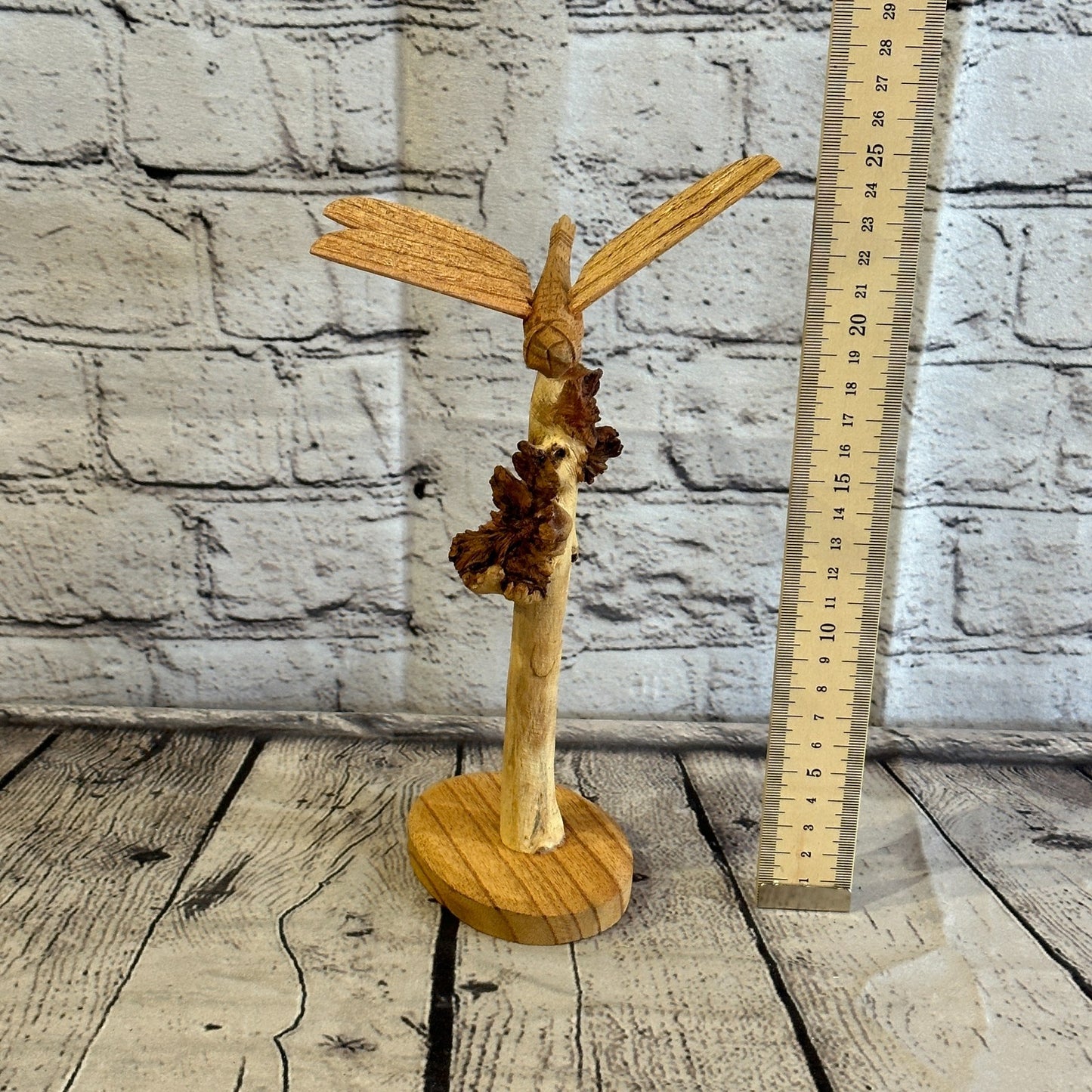 25cm Dragonfly Mushroom Parasite Wood Ornament Natural Carving Wooden Standing6