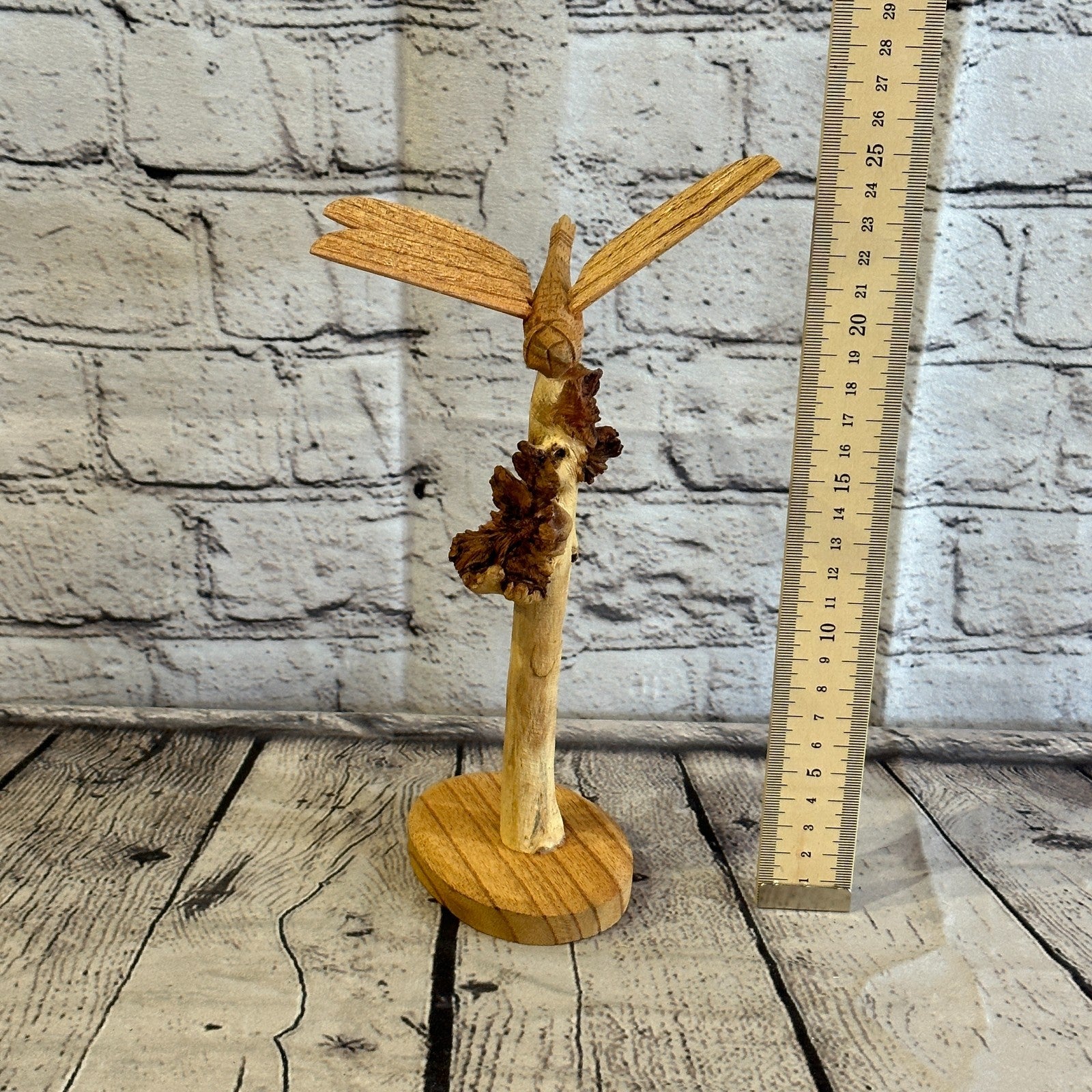 25cm Dragonfly Mushroom Parasite Wood Ornament Natural Carving Wooden Standing6