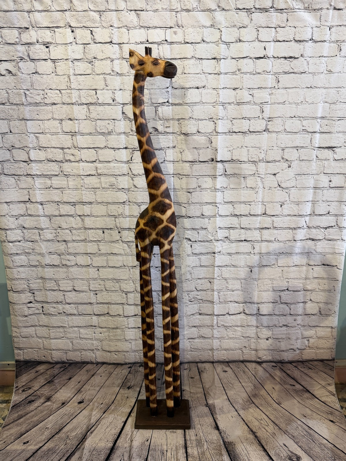 200cm Burnt Wooden Giraffe Standing Single Carved Solid Wood Giraffe Handmade3