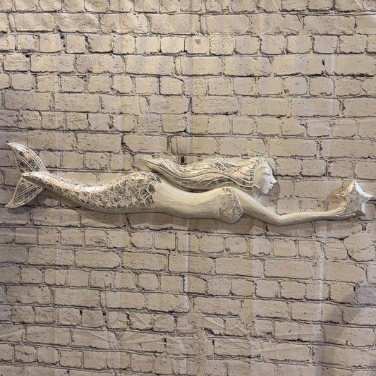 100cm White Wooden Mermaid Wall Decor Beach Art Hanging Mermaid Plaque Nautical0