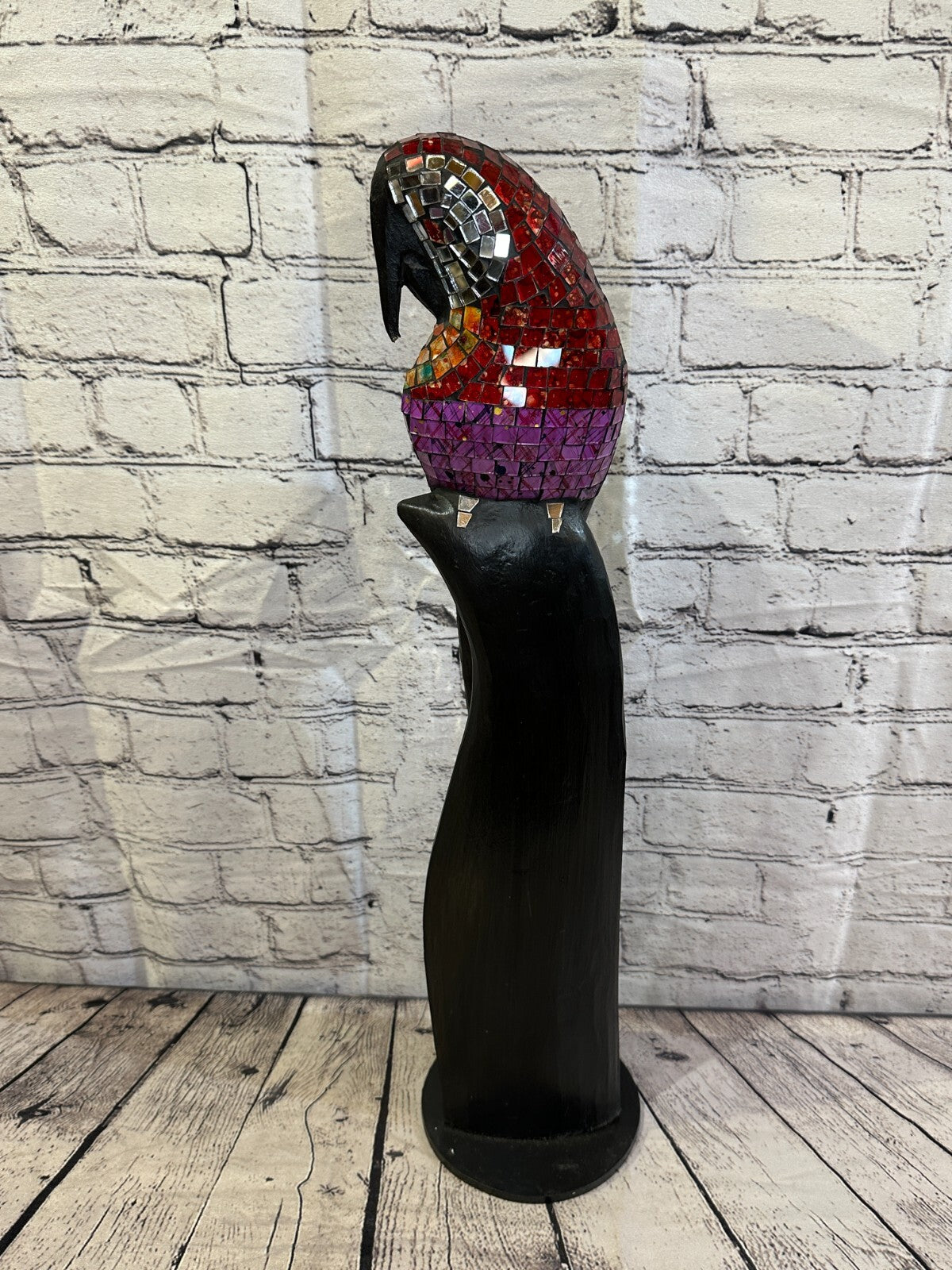 60cm Mosaic Parrot Bird Ornament Statue Fair Trade Handmade Carved Wood Design 26