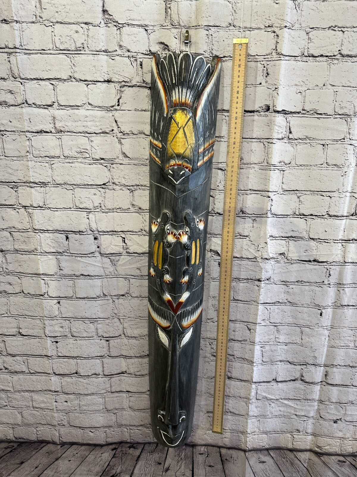 100cm Dark Grey Gecko Hand Carved Fair Trade Wooden Animal Wall Art Hang Mask3