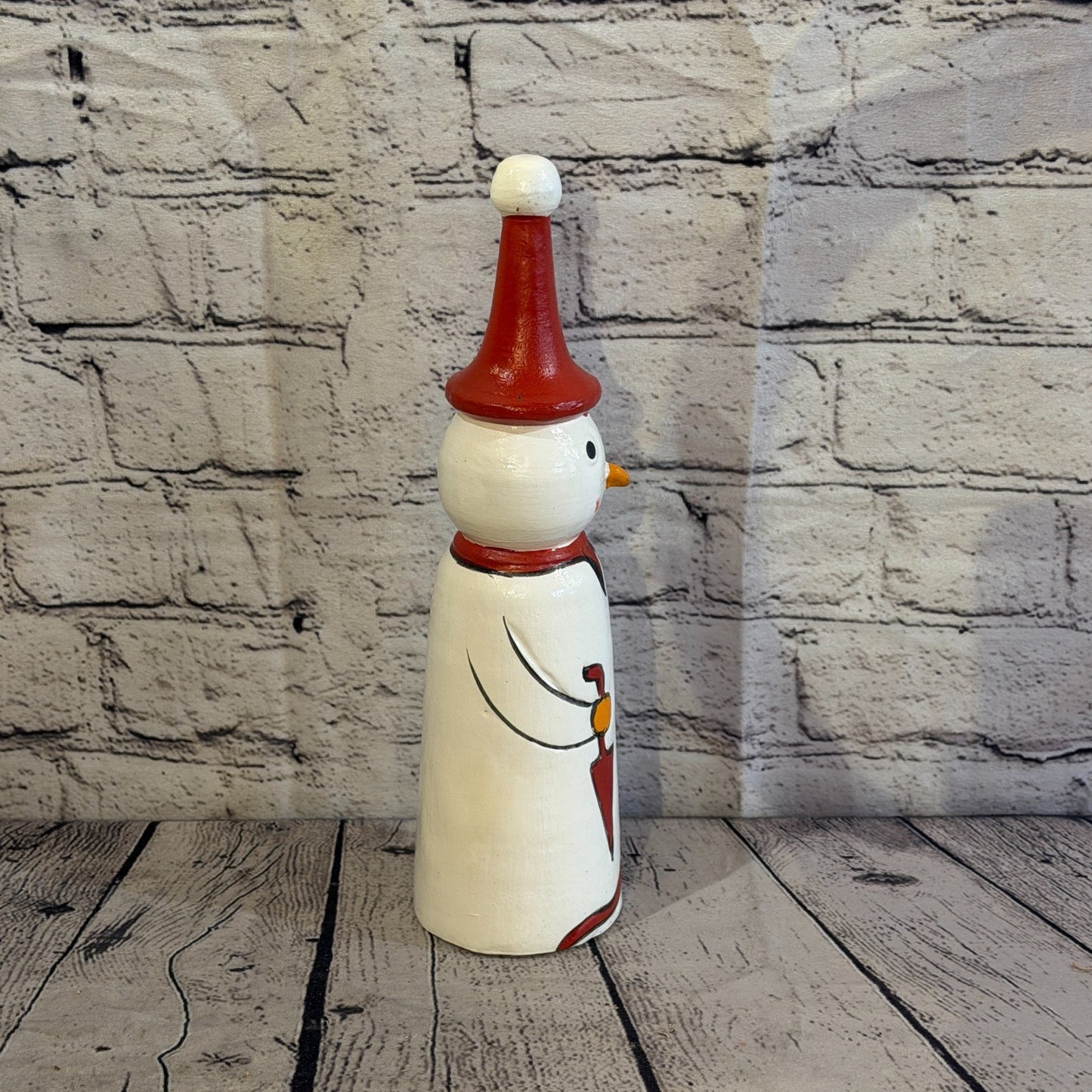 30cm x 8cm Red Pointy Hat Snowman Handcrafted Wood Xmas Christmas Ornament3