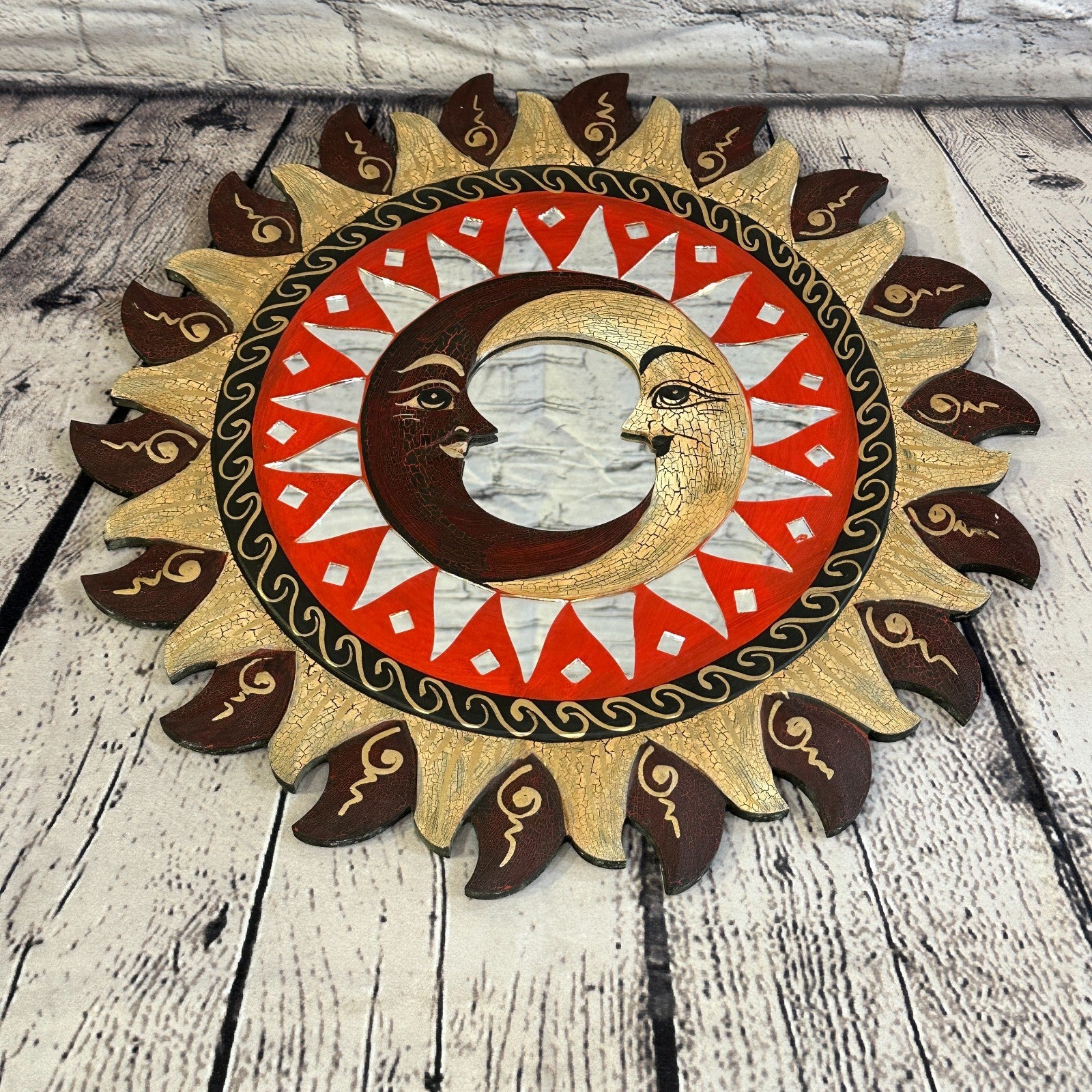 Red 2 Moon Mosaic Tile Wall Mirror 40cm x 40cm 16 Inches Handmade Fairtrade4