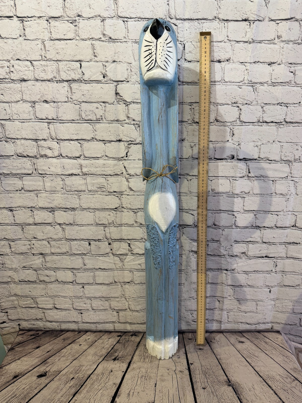 100cm Light Blue Wooden Shabby Dog Statue Ornament Fair Trade Handcarved5