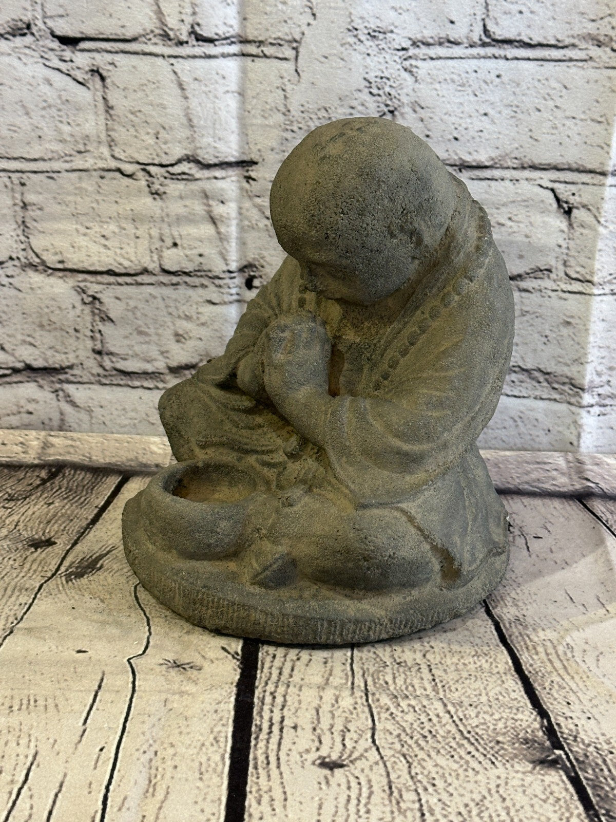Monk Preying Candle Stone Garden 20cm Ornament Outdoor Indoor Statue Hindu0