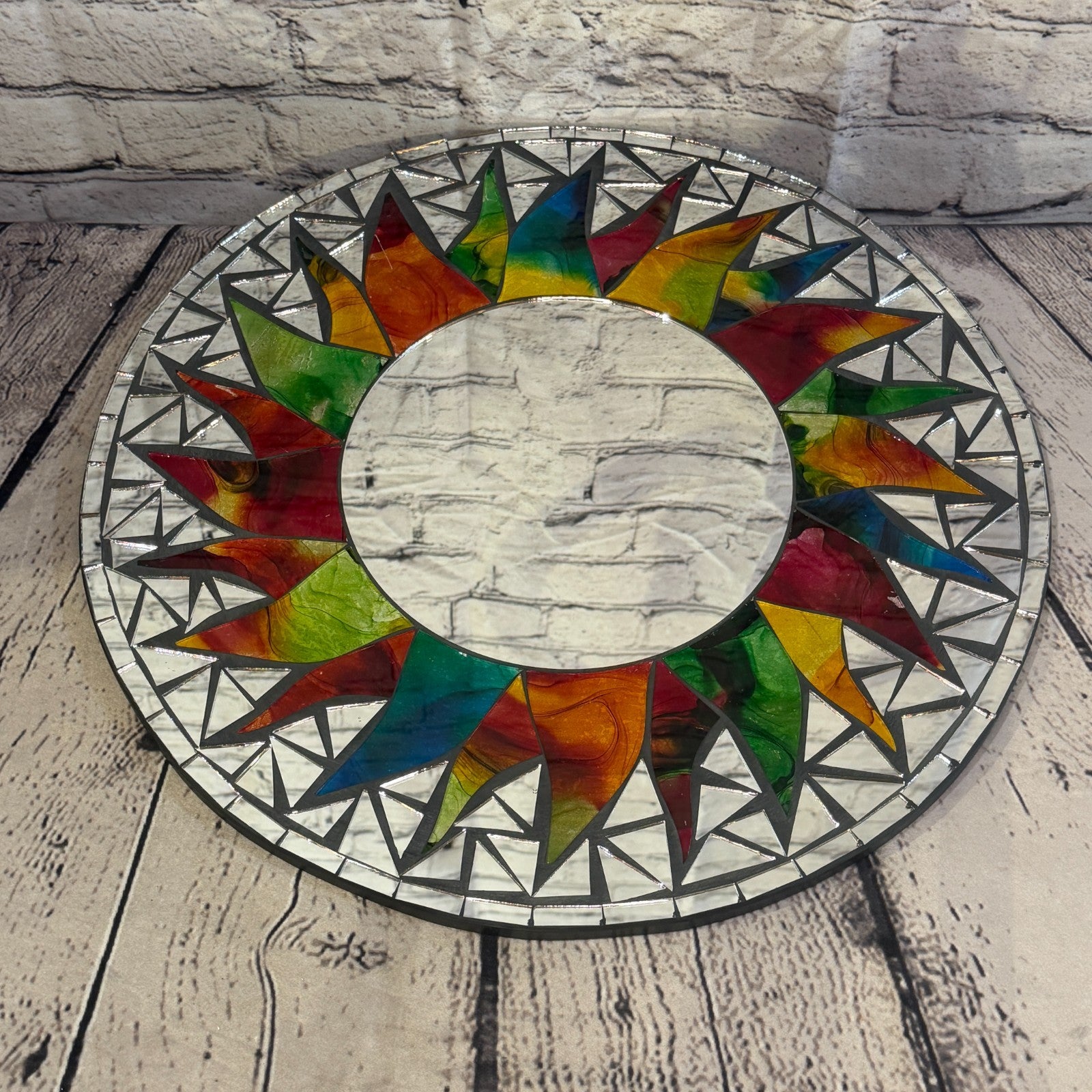 Rainbow Black Sun Flame Mosaic Tile Wall Mirror 40cm x 40cm 16 Inches Handmade2