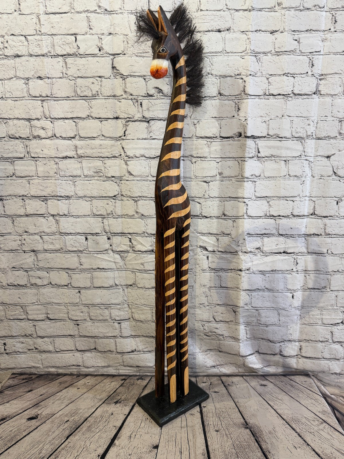 100cm Painted Wooden Horse Standing Single Carved Solid Wood Zebra Handmade0