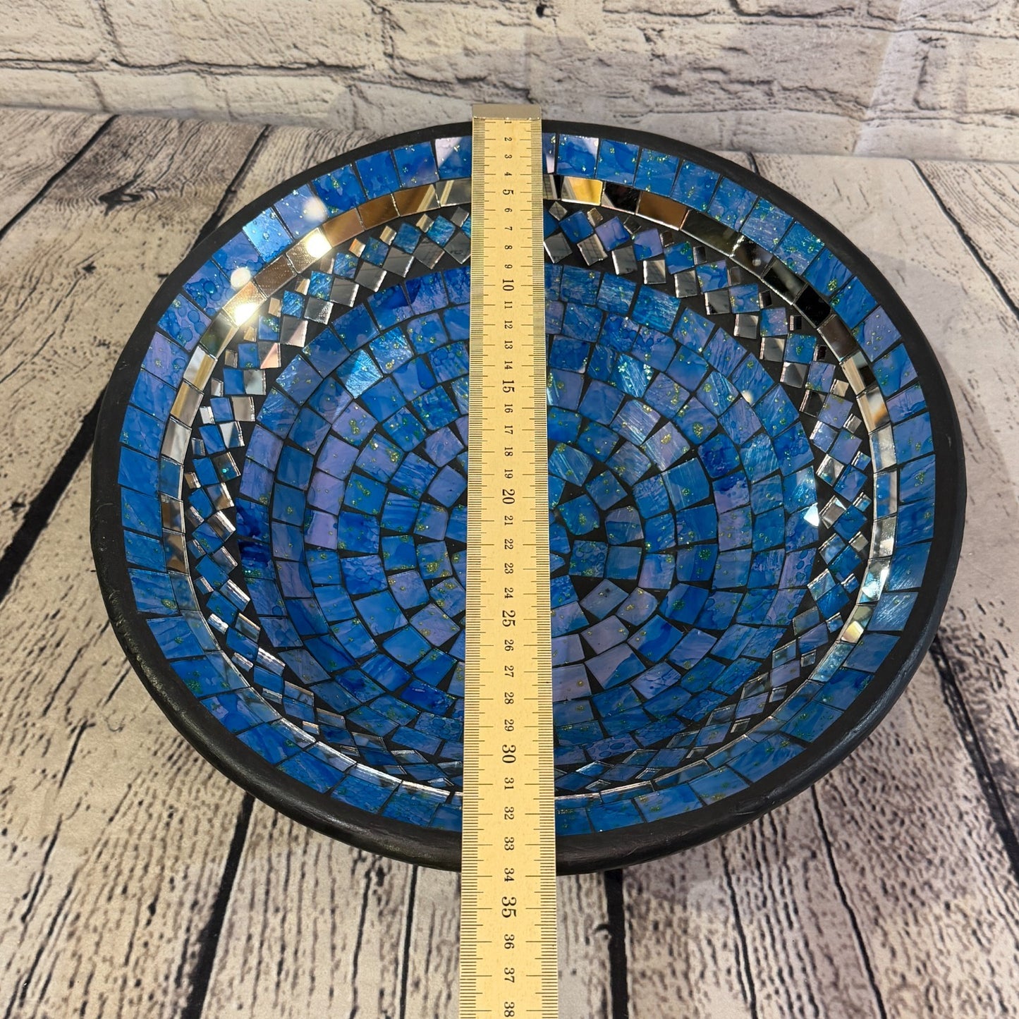 35cm Light Blue Round Mirror Mosaic Handmade Ceramic Glass Tile Bowl Fruit2