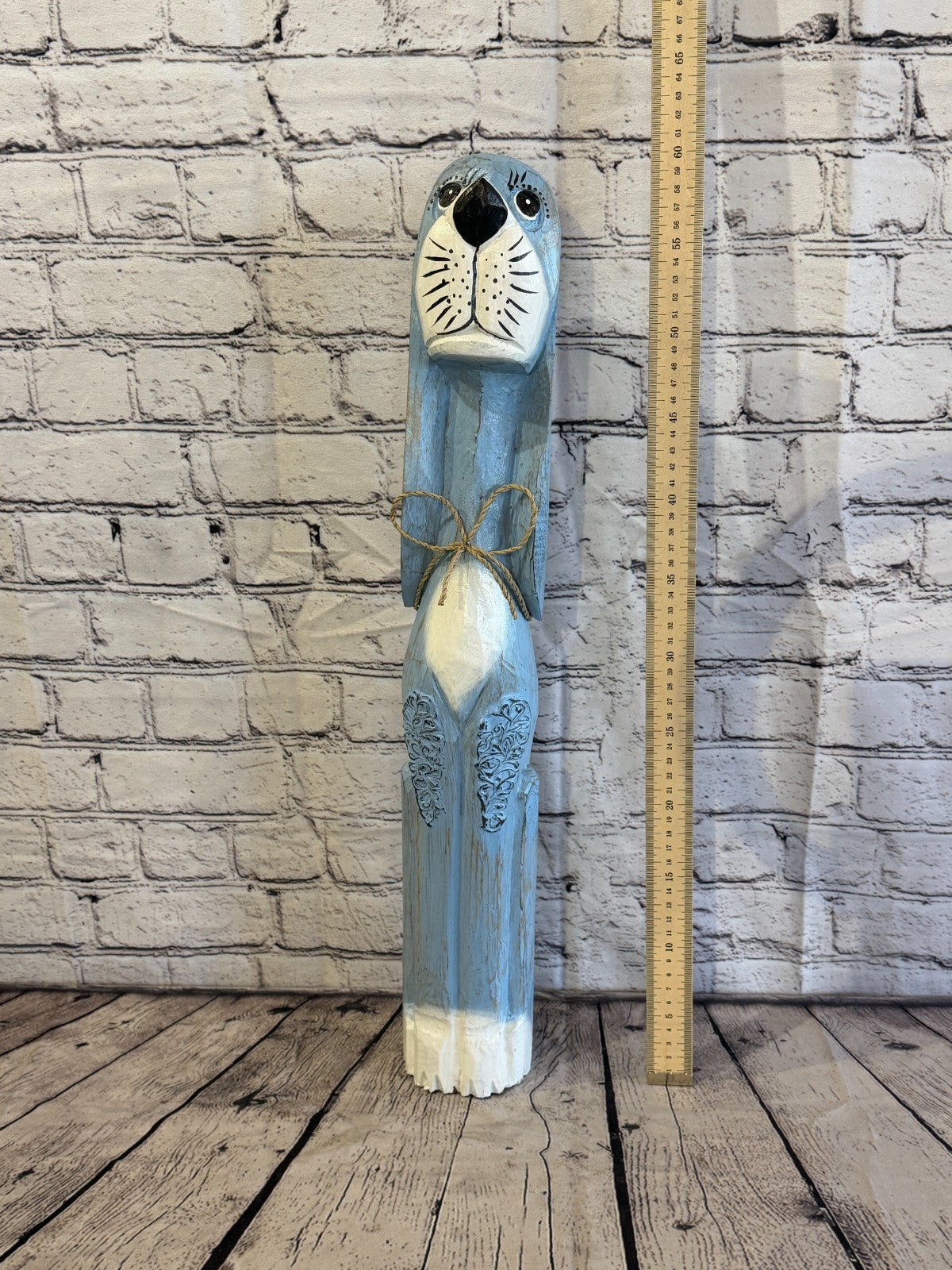 60cm Light Blue Wooden Shabby Dog Statue Ornament Fair Trade Handcarved5