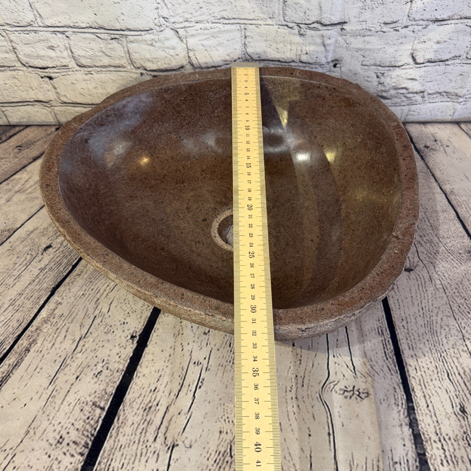 36cm x 32cm Wash Basin Bathroom Counter Top Washing River Stone Bowl Sink No 288