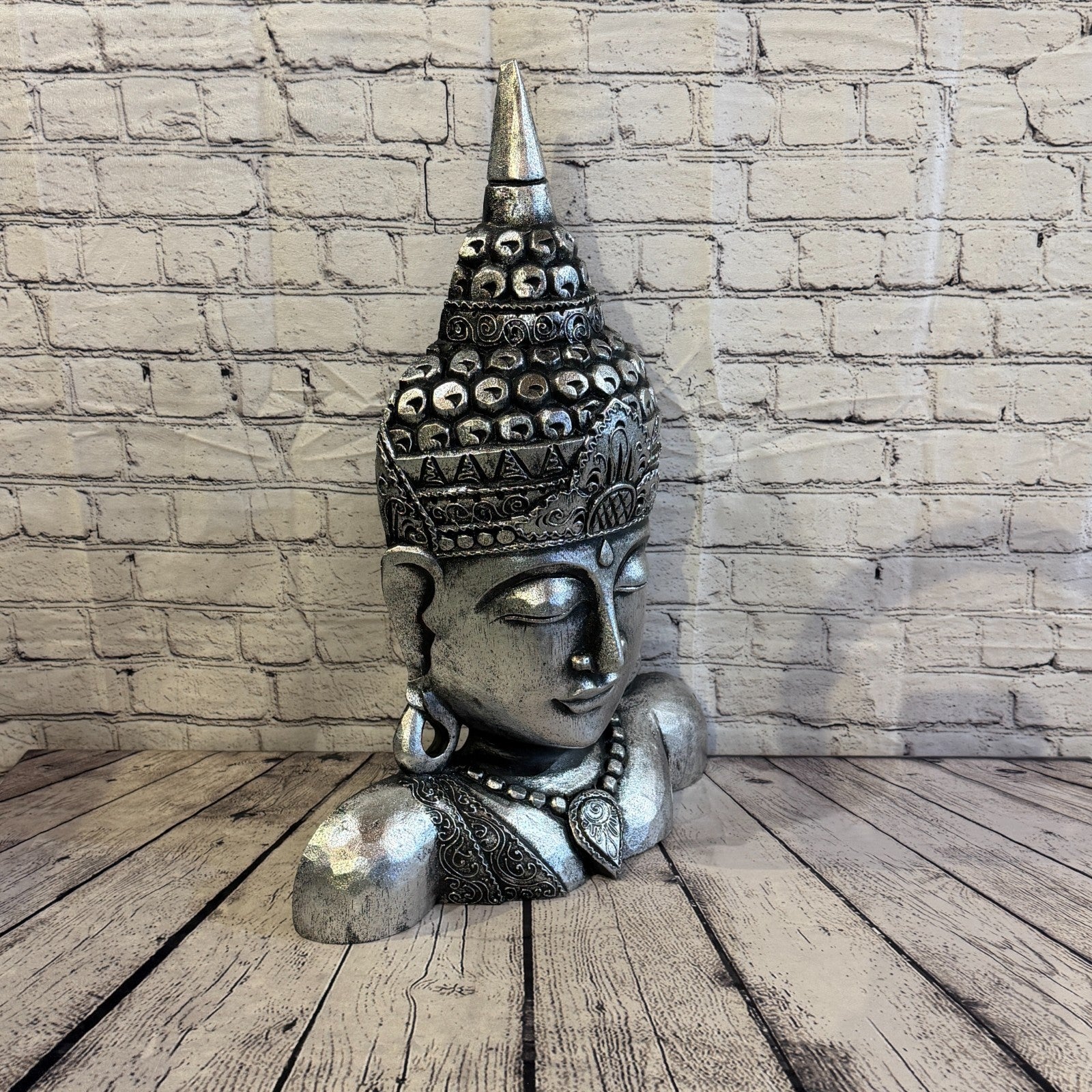 60cm Silver Head Shoulder Buddha Ornament Sculpture Statue Buddhas Handcarved2