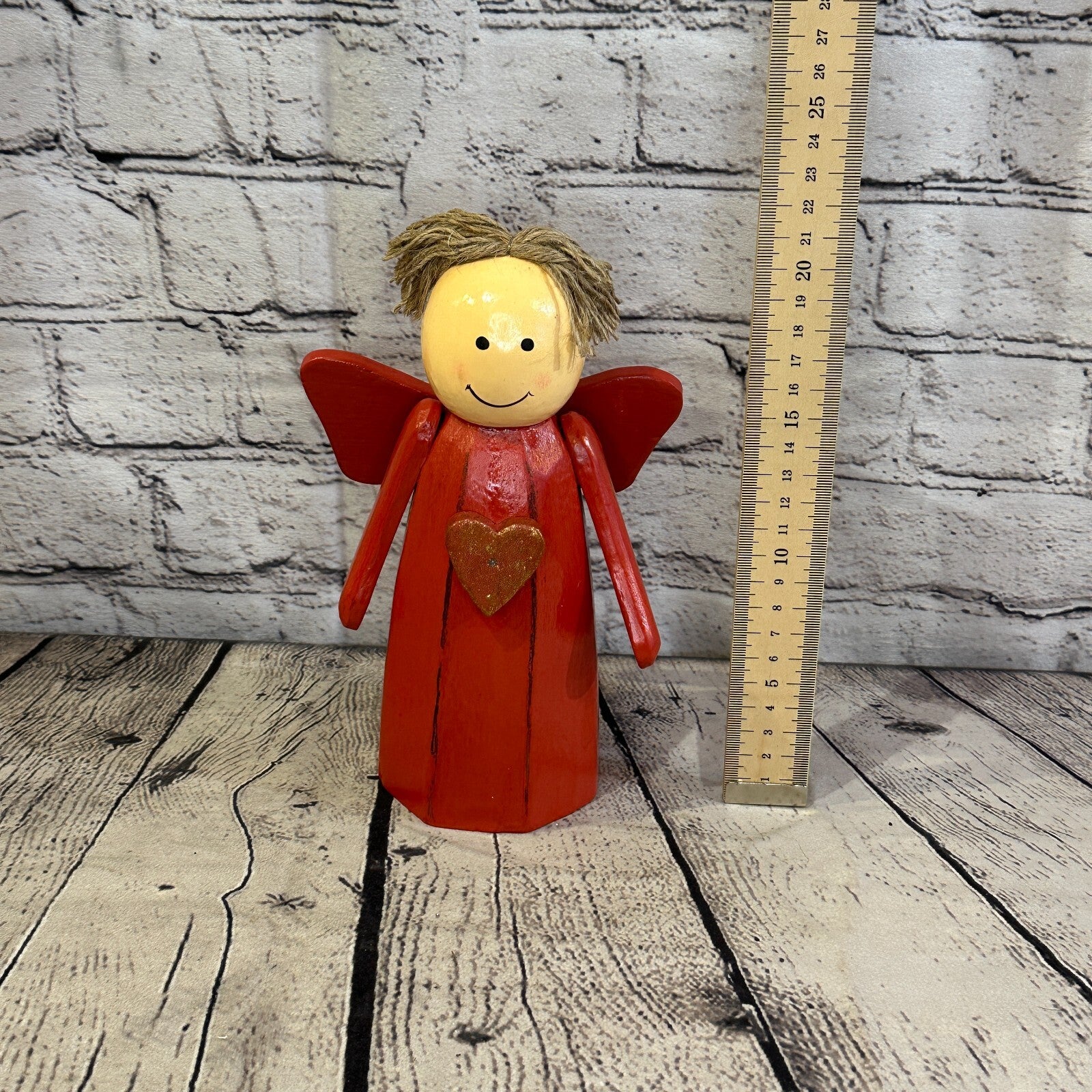 20cm x 8cm Red Cream Angel Red Heart Handcrafted Wood Xmas Christmas Ornament6