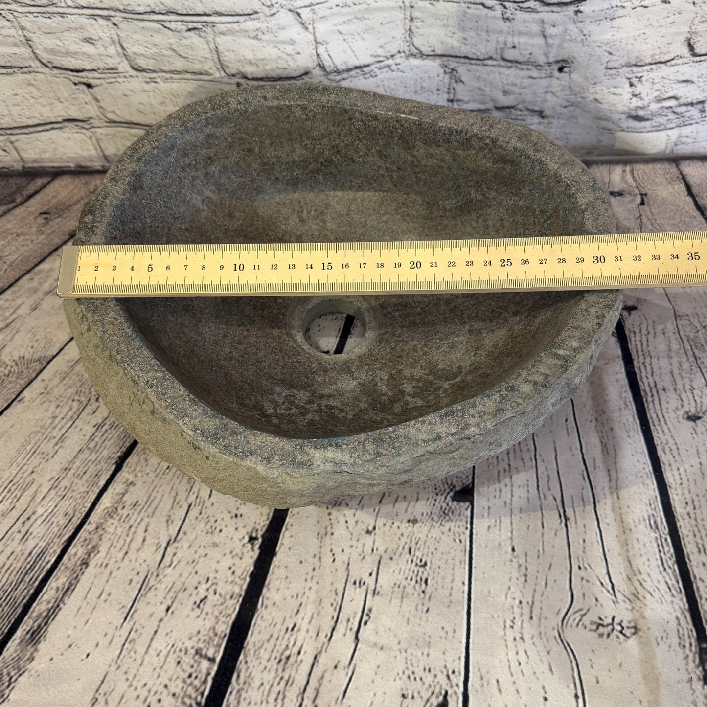 31cm x 27cm Wash Basin Bathroom Counter Top Washing River Stone Bowl Sink No 347