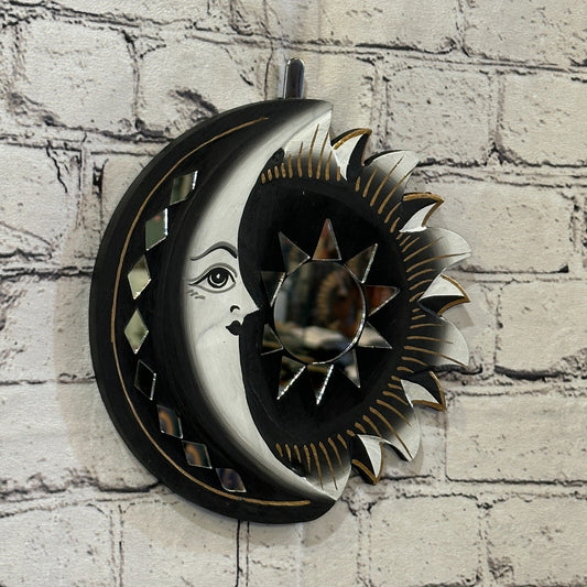 Black Half Moon Mosaic Tile Wall Mirror 20cm x 20cm 8 Inches Handmade Fairtrade0