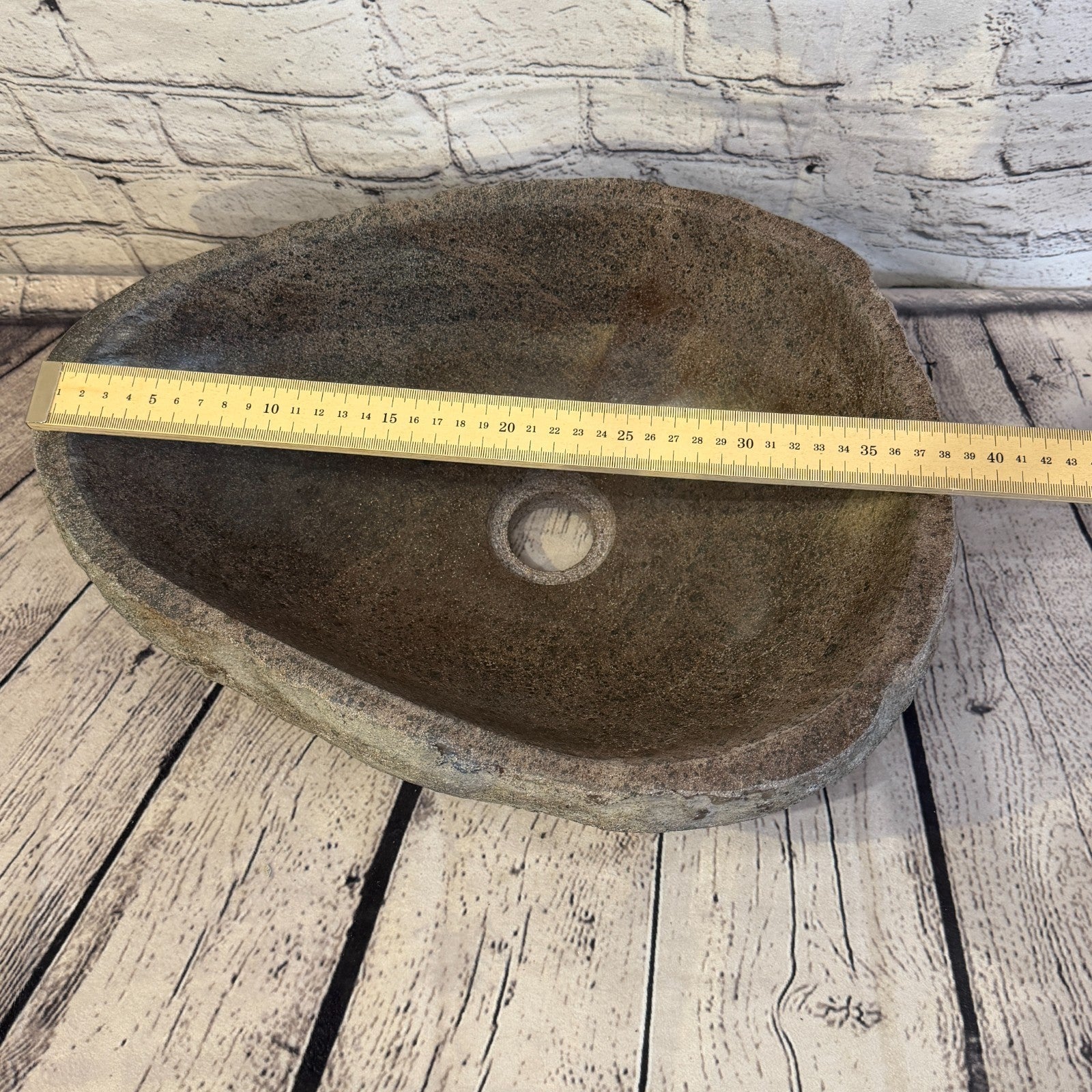 38cm x 30cm Wash Basin Bathroom Counter Top Washing River Stone Bowl Sink No 157
