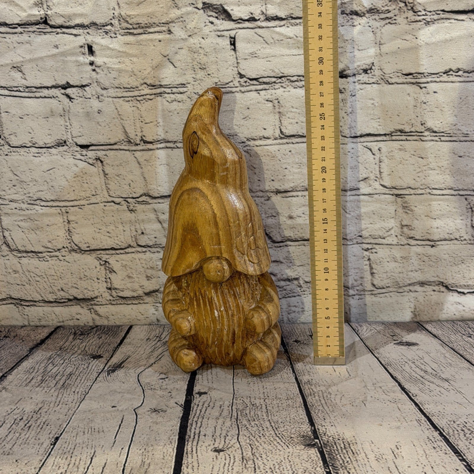Gonk Dwarf Of The Woods 30cm Hand Carved Wizard Tree Trunk Wood Fairtrade5