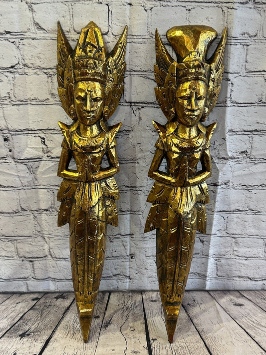 Gold Antique Colour Sita Dewi Bali Rice Goddess Wings Mermaid Wood 60cm Pair0