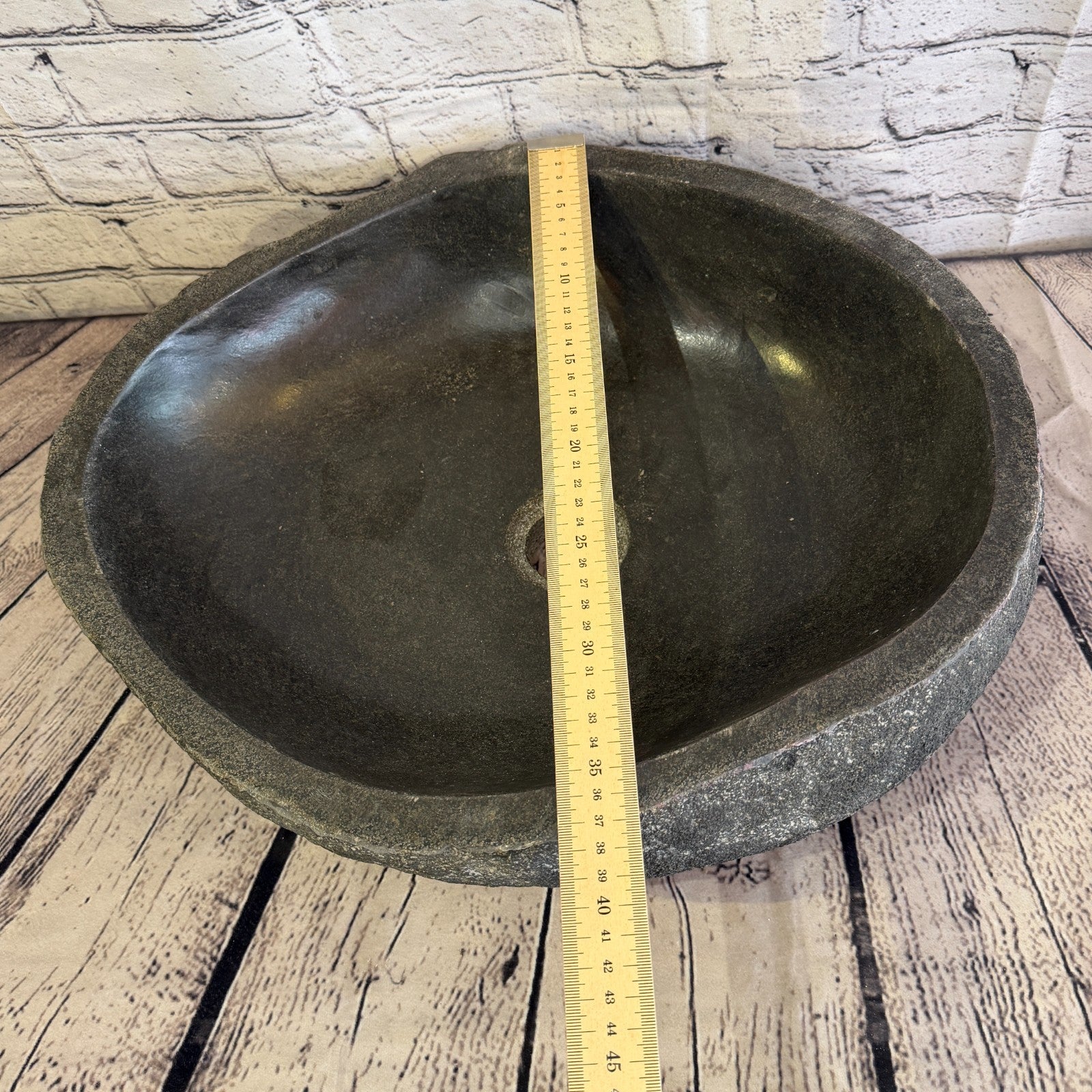 44cm x 38cm Wash Basin Bathroom Counter Top Washing River Stone Bowl Sink No 278
