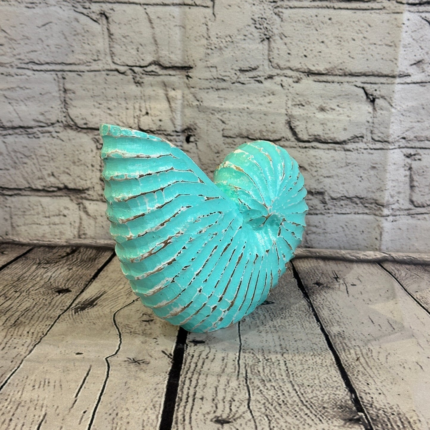 18cm Green Shabby Nautilus Shell Ornament Decor Carved Light Wood Parcel Figure4