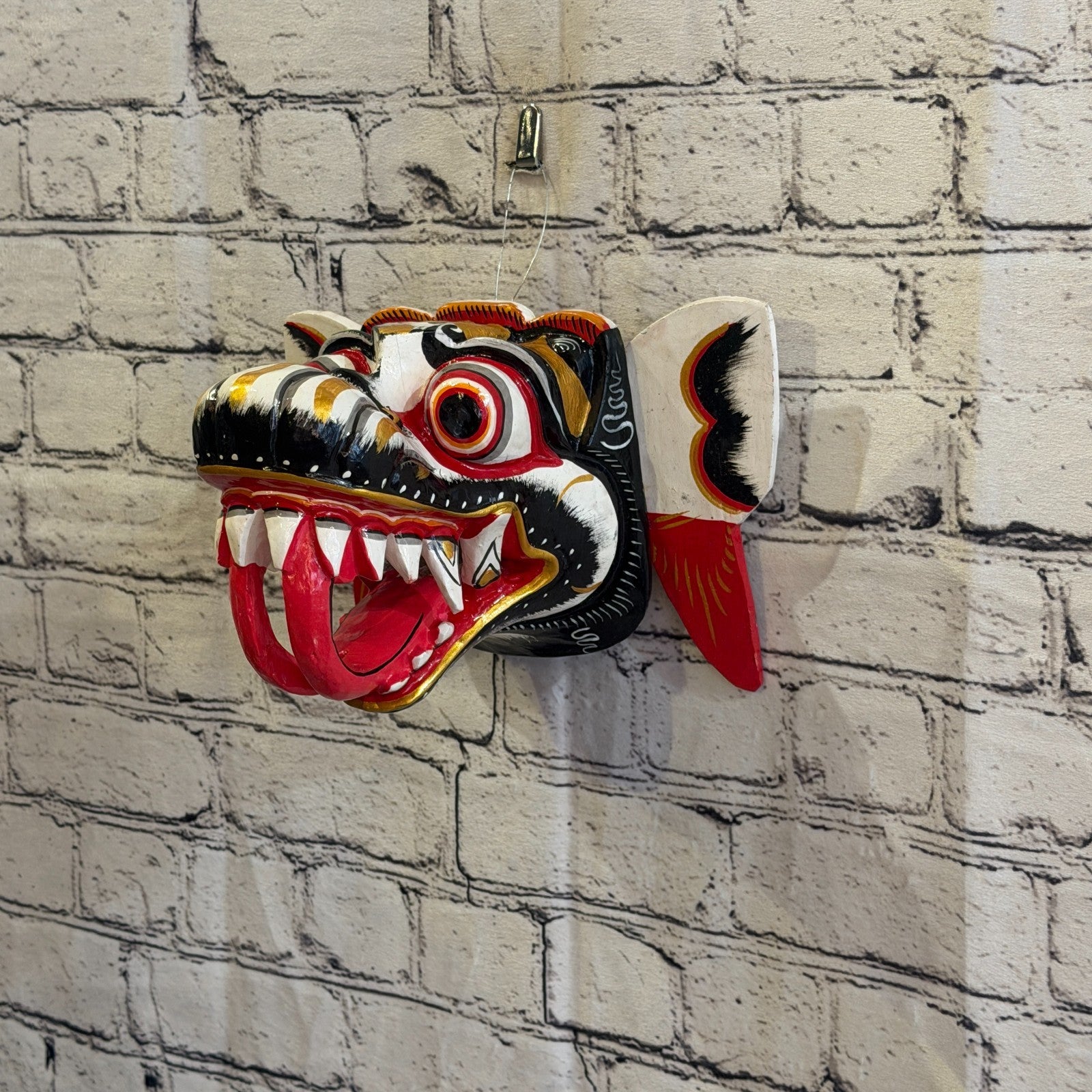 20cm Naga Basukih White Dragon Hindu Deity Wooden Hand Carved Mask Painted1