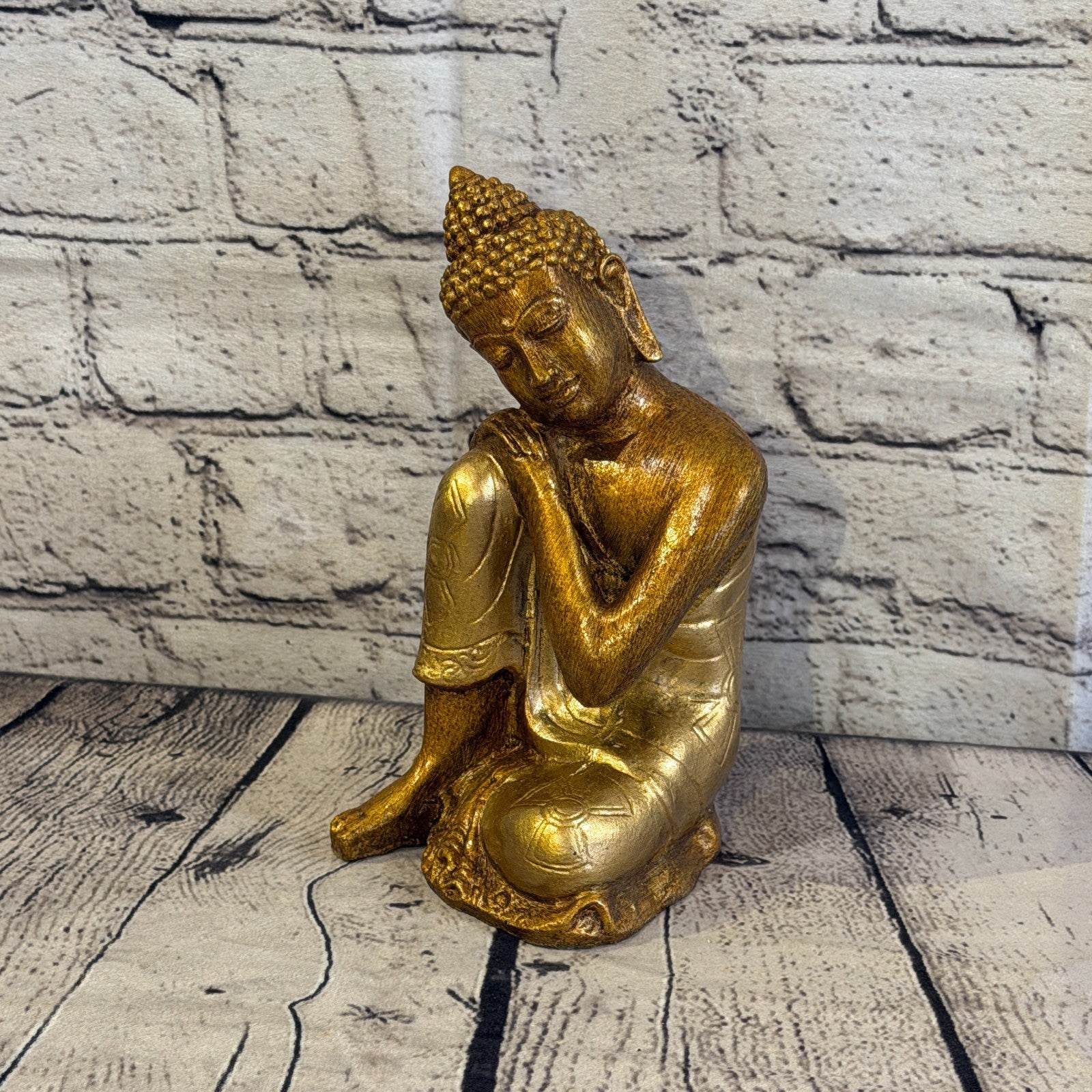 Bronze & Bronze 20cm x 10cm Thai Kneeling Buddha Sitting  Statue Resin Hindu0