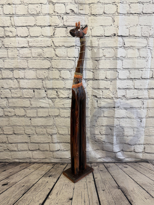 80cm Brown Wooden Giraffe Standing Single Carved Solid Wood Giraffe Handmade0